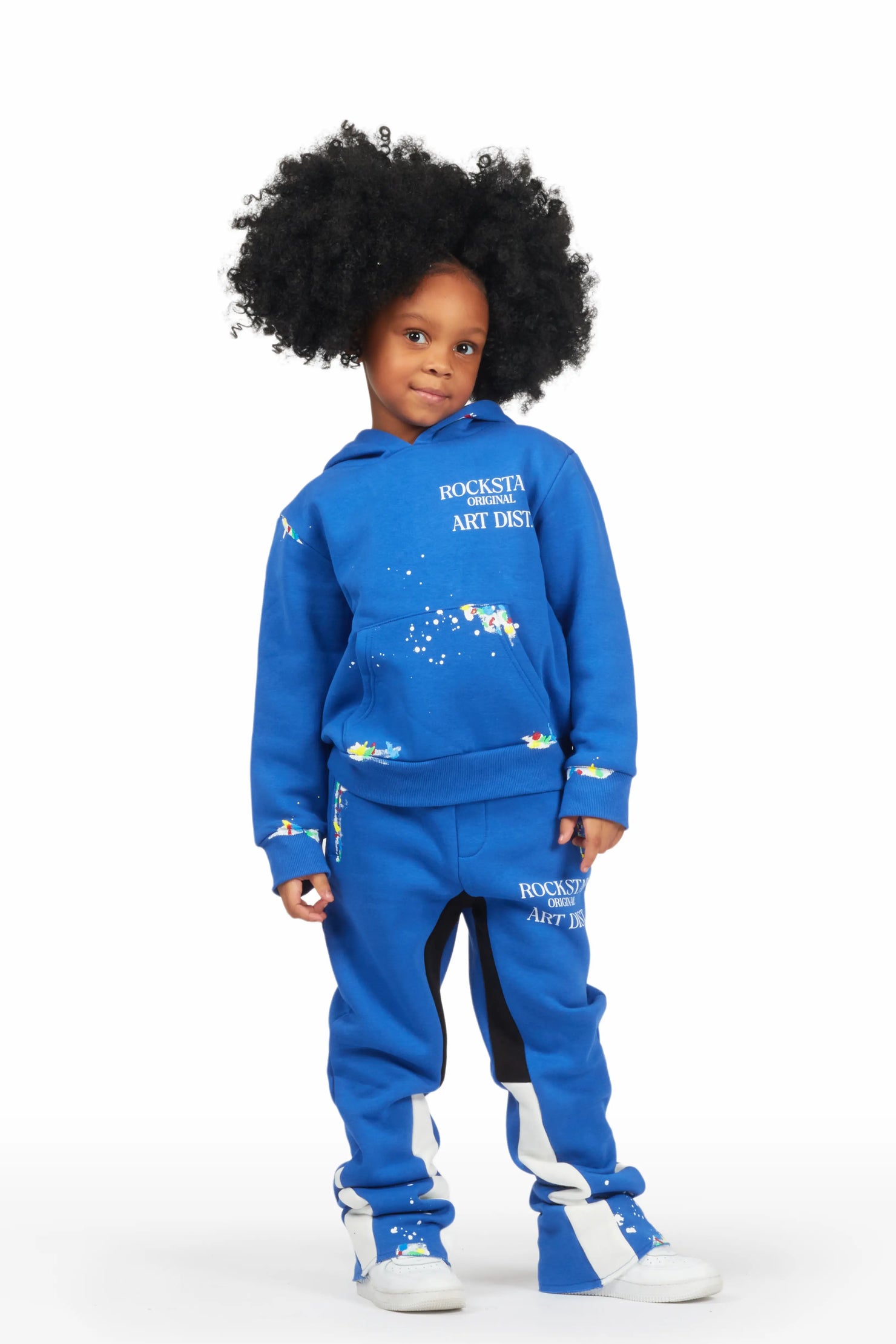 Girls Artie Royal Blue Hoodie Stacked Flare Track Set