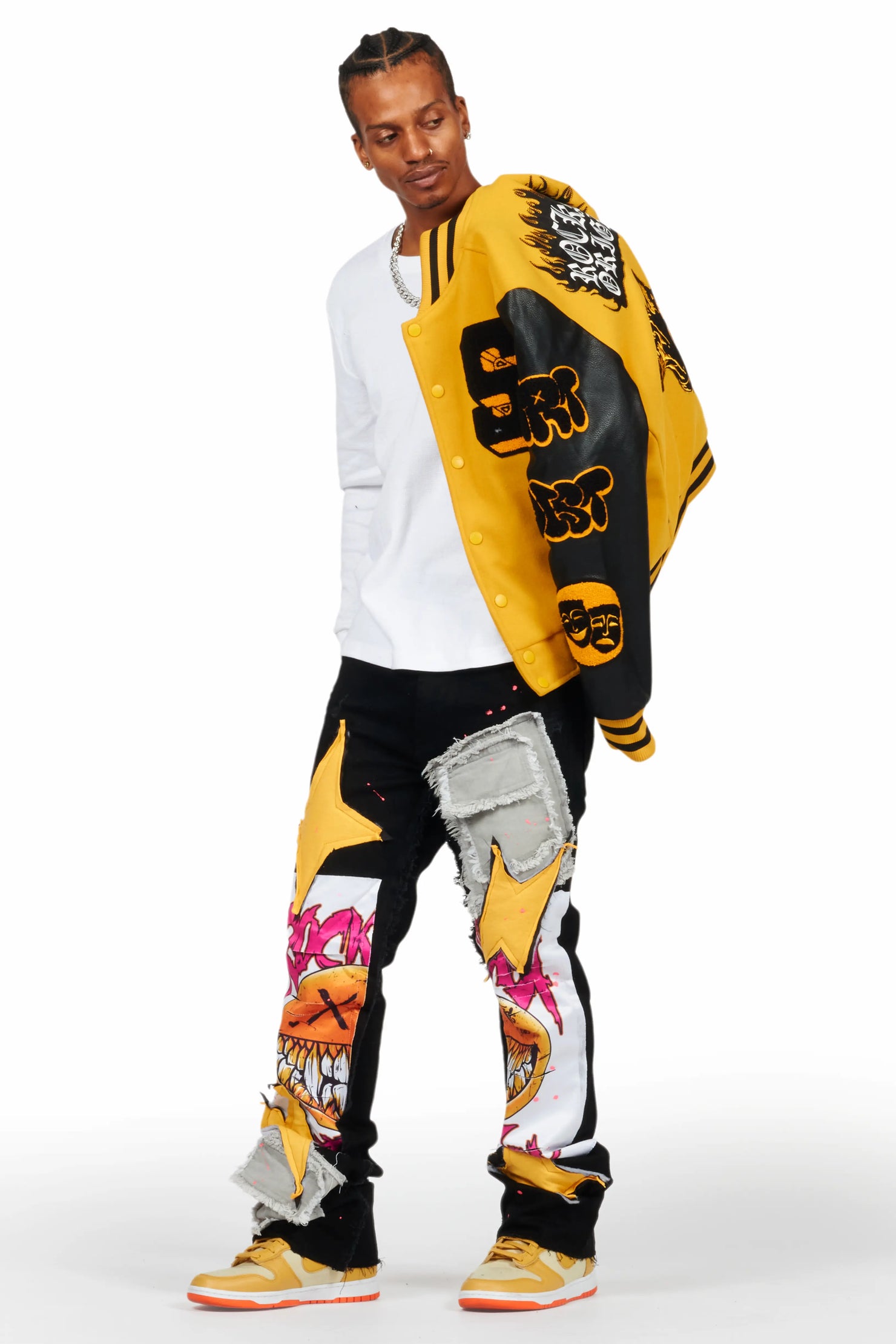 Fraust Jet Black Patchwork Stacked Flare Jean