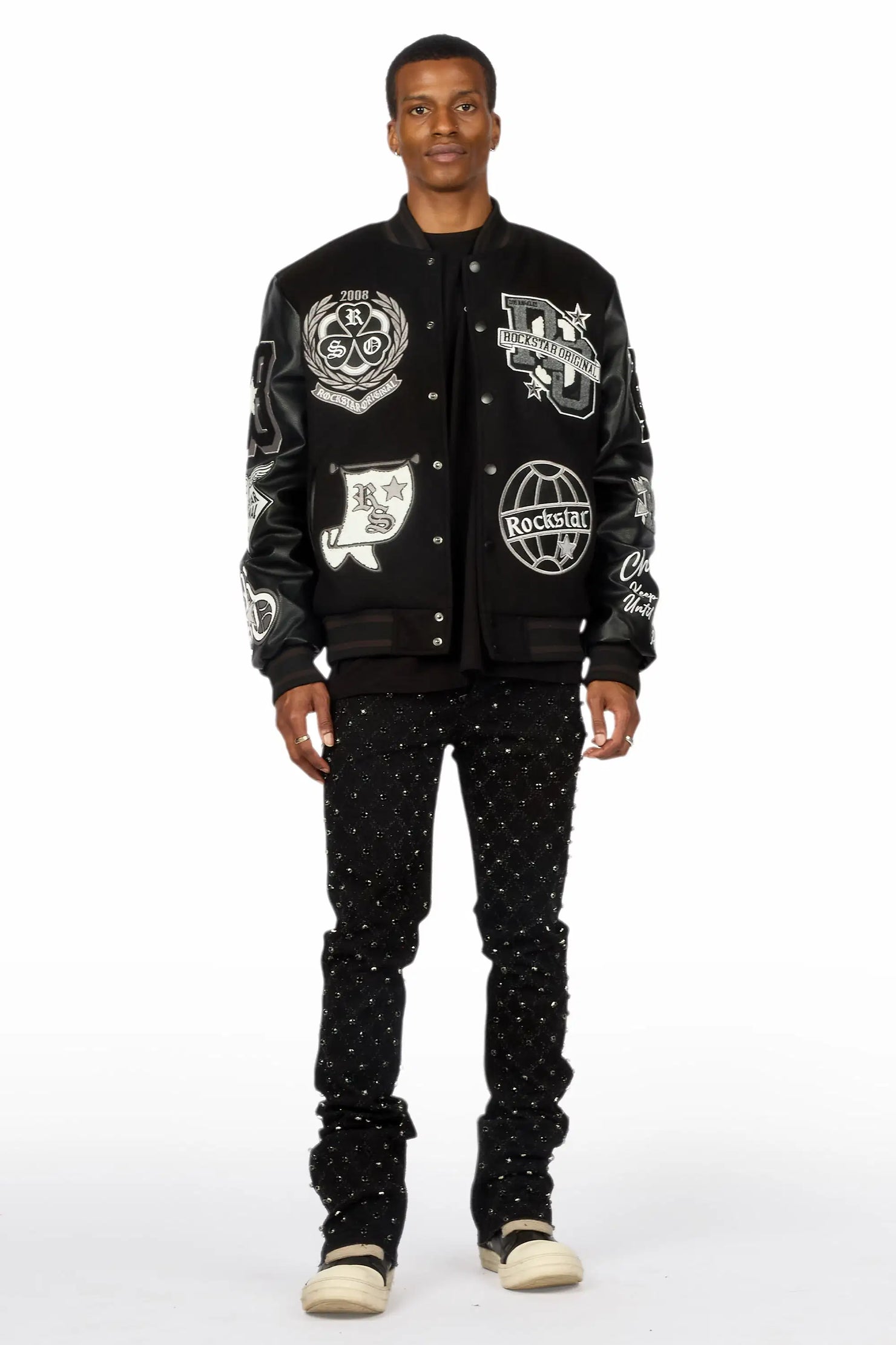 Glit Black Rhinestone Stacked Flare Jean