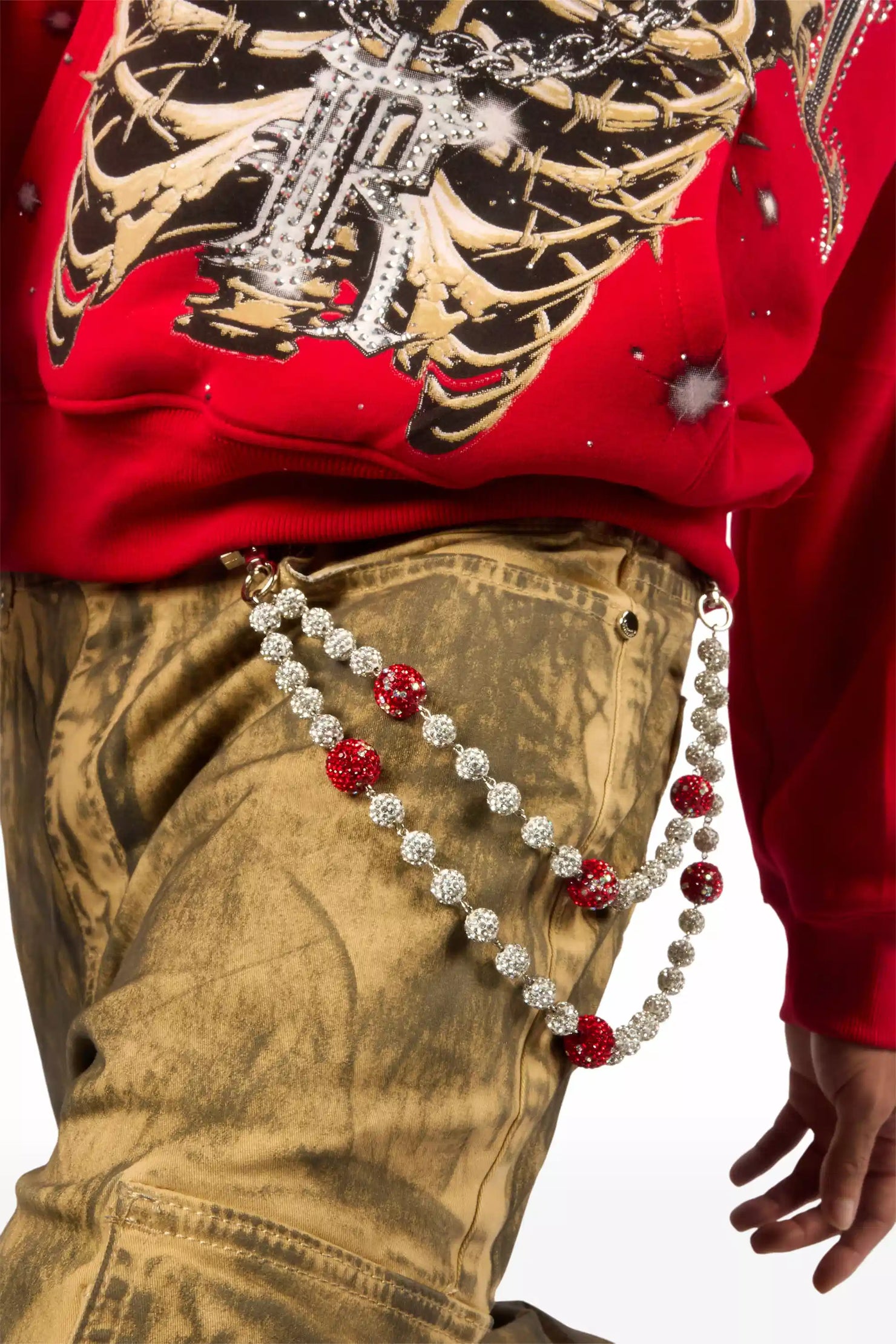 Krock Red Rhinestone Oversized Hoodie