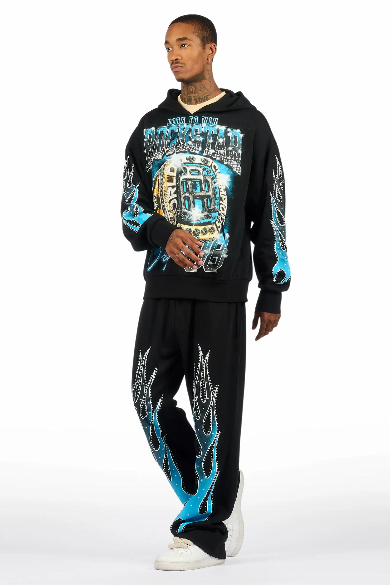 Glans Black Hoodie/Baggy Pant Track Set