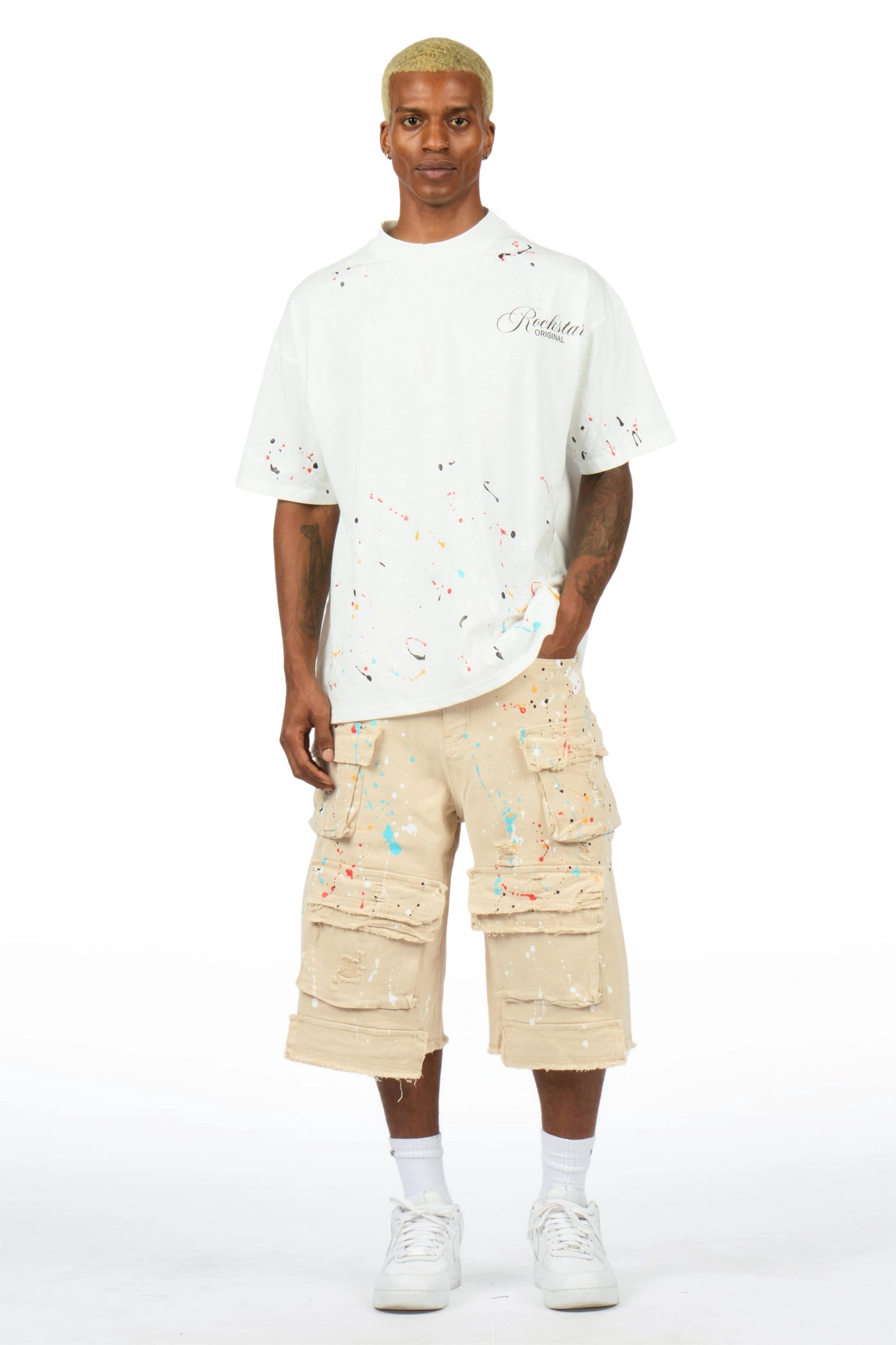 Bunt Beige Graphic T-Shirt Jort Set