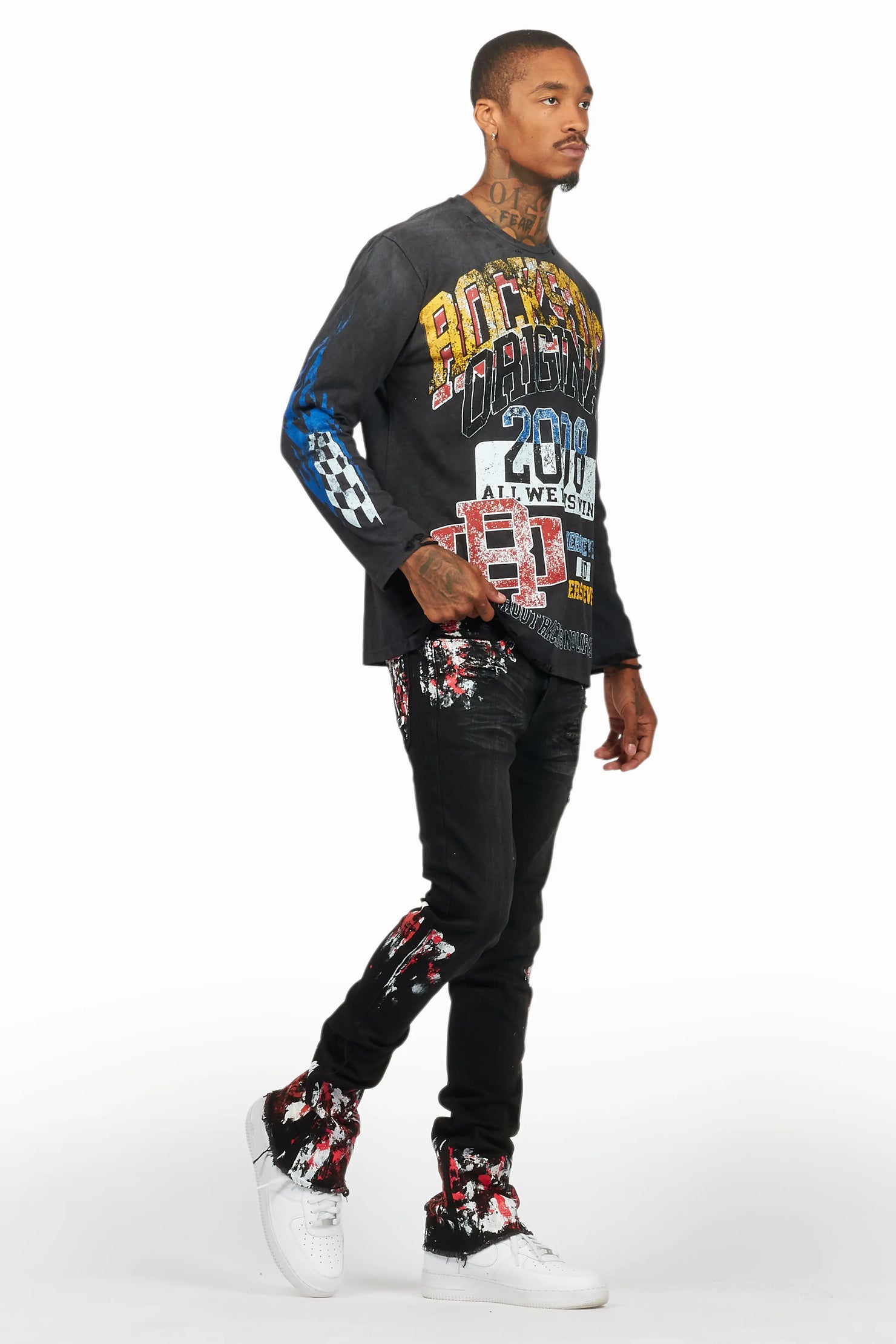 Kodak Black/Red Painter Stacked Flare Jean