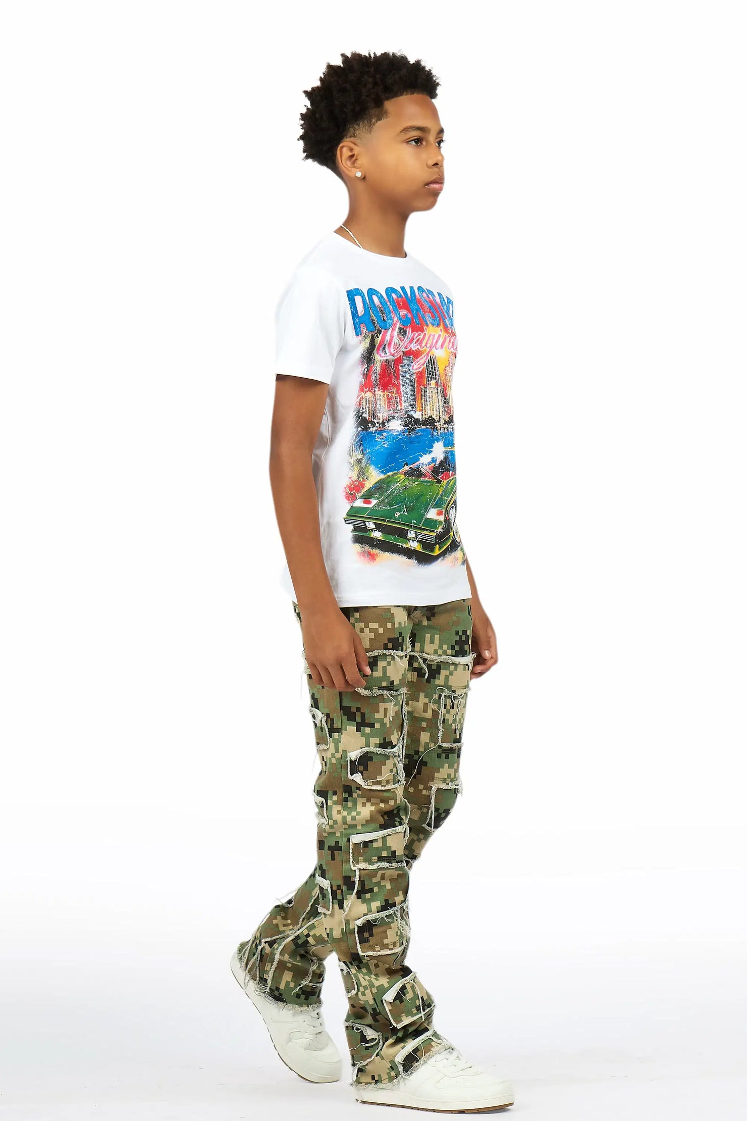 Boys Shake Digital Camo Stacked Flare Jean