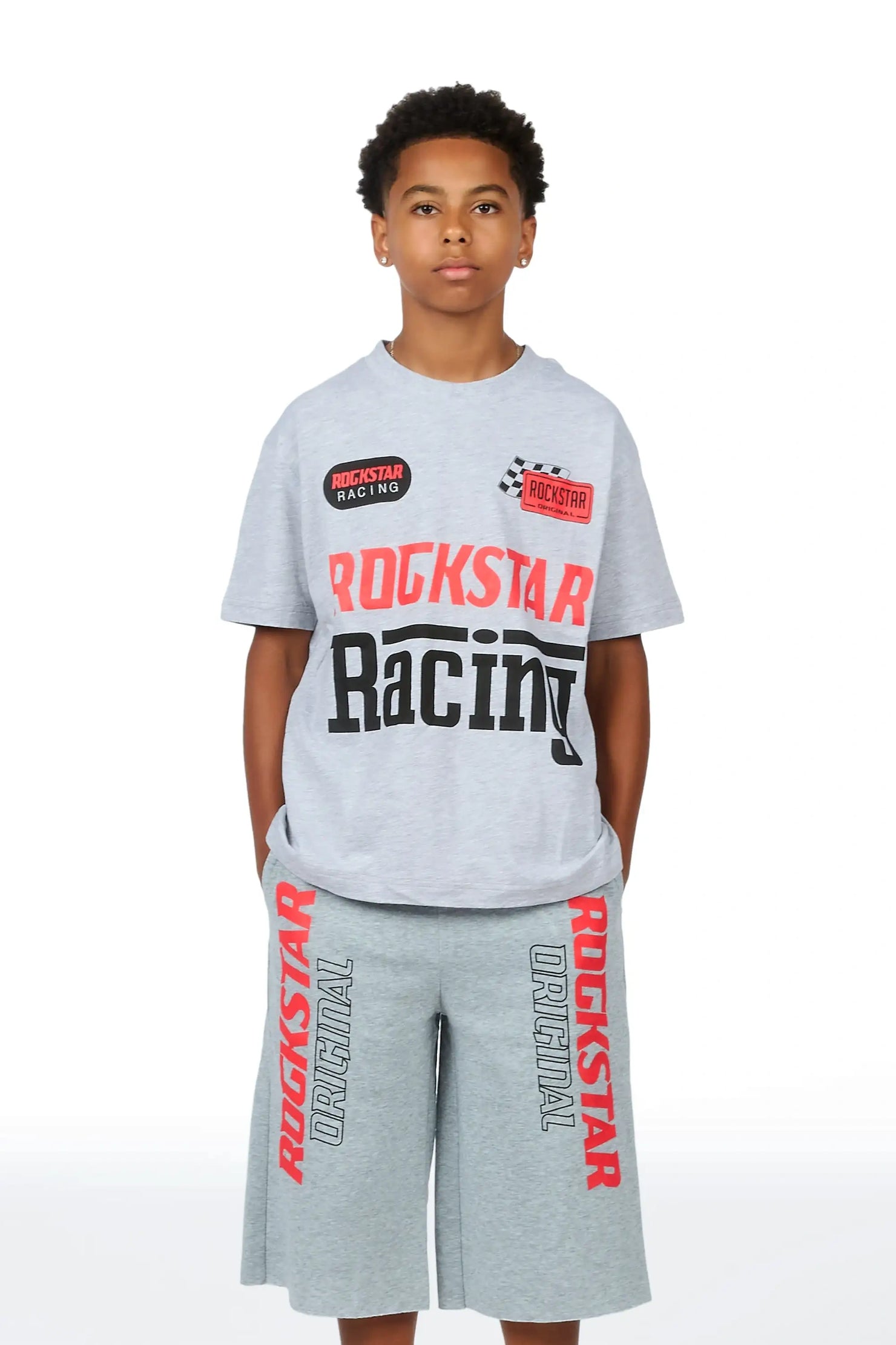 Boys Spiller Grey Oversized T-Shirt/Jort Set