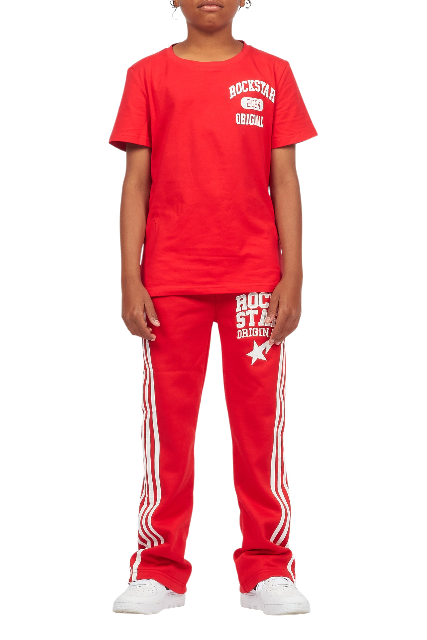 Boys Gerrit Red Stacked Baggy Track Pant
