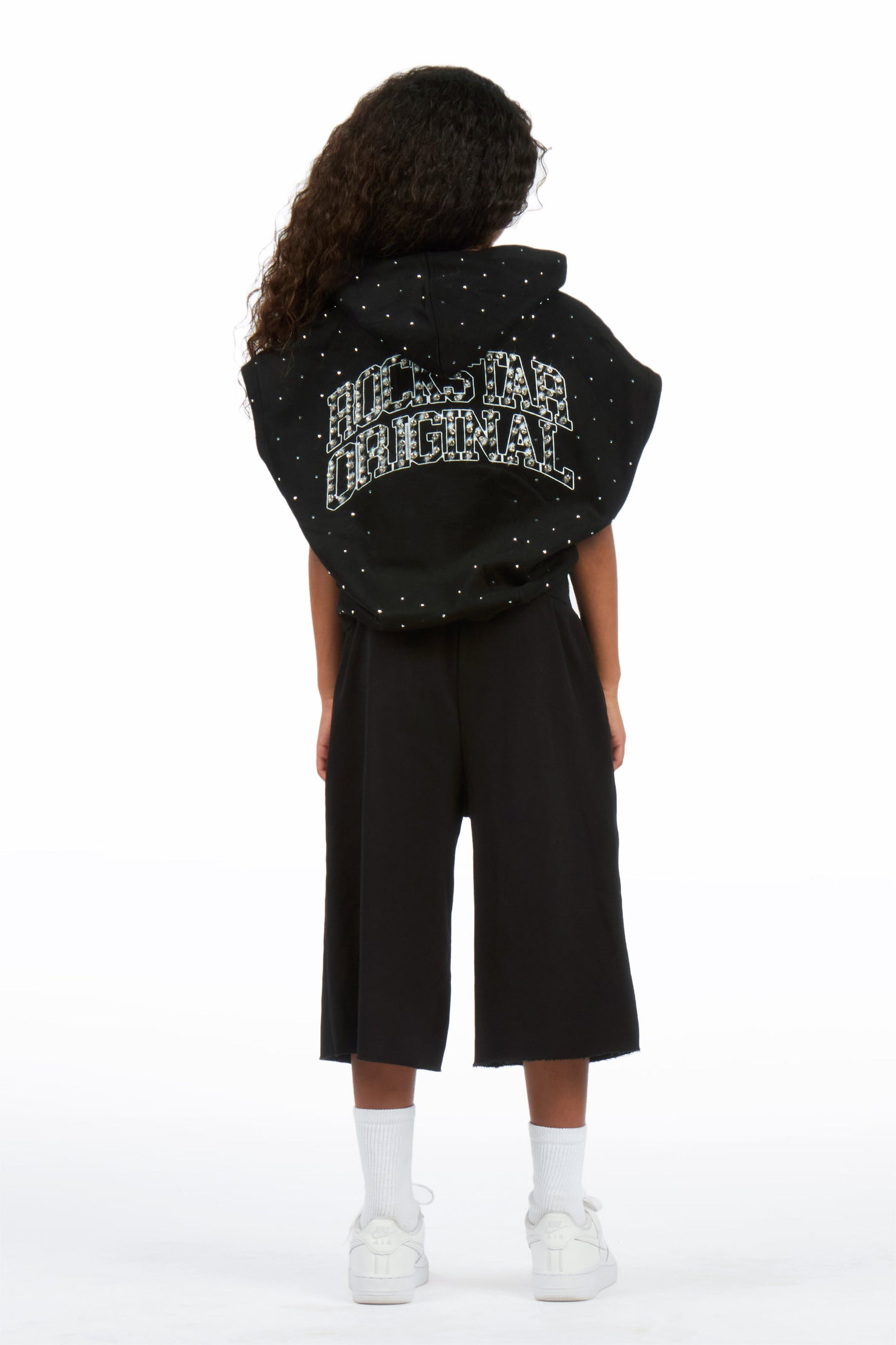 Girls Teiara Black Rhinestone Track Short