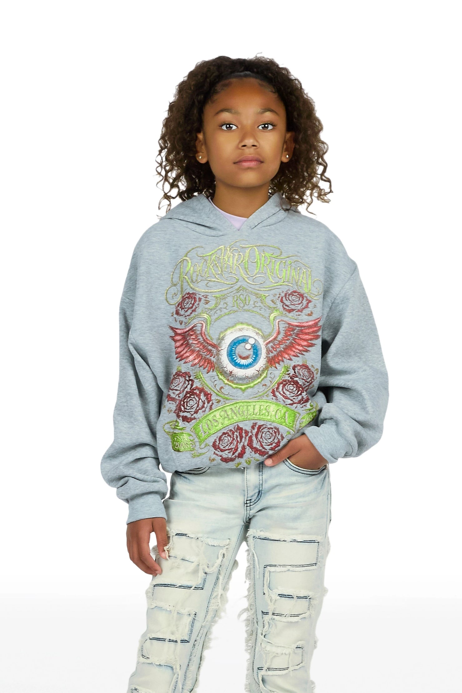 Girls Palady Heather Grey Graphic Hoodie