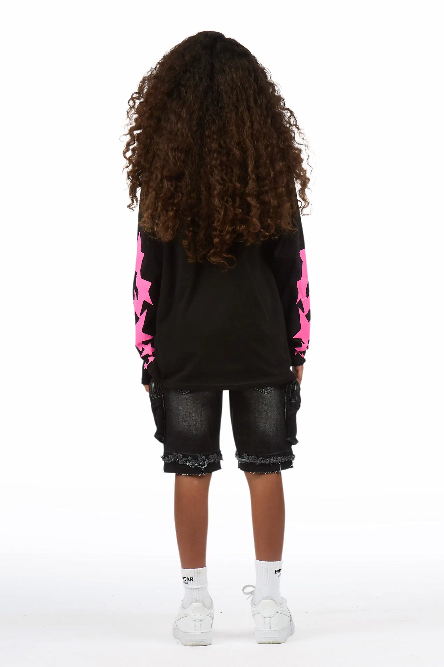 Girls Sechora Black/Dark Grey Long Sleeve T-Shirt Denim Short Set