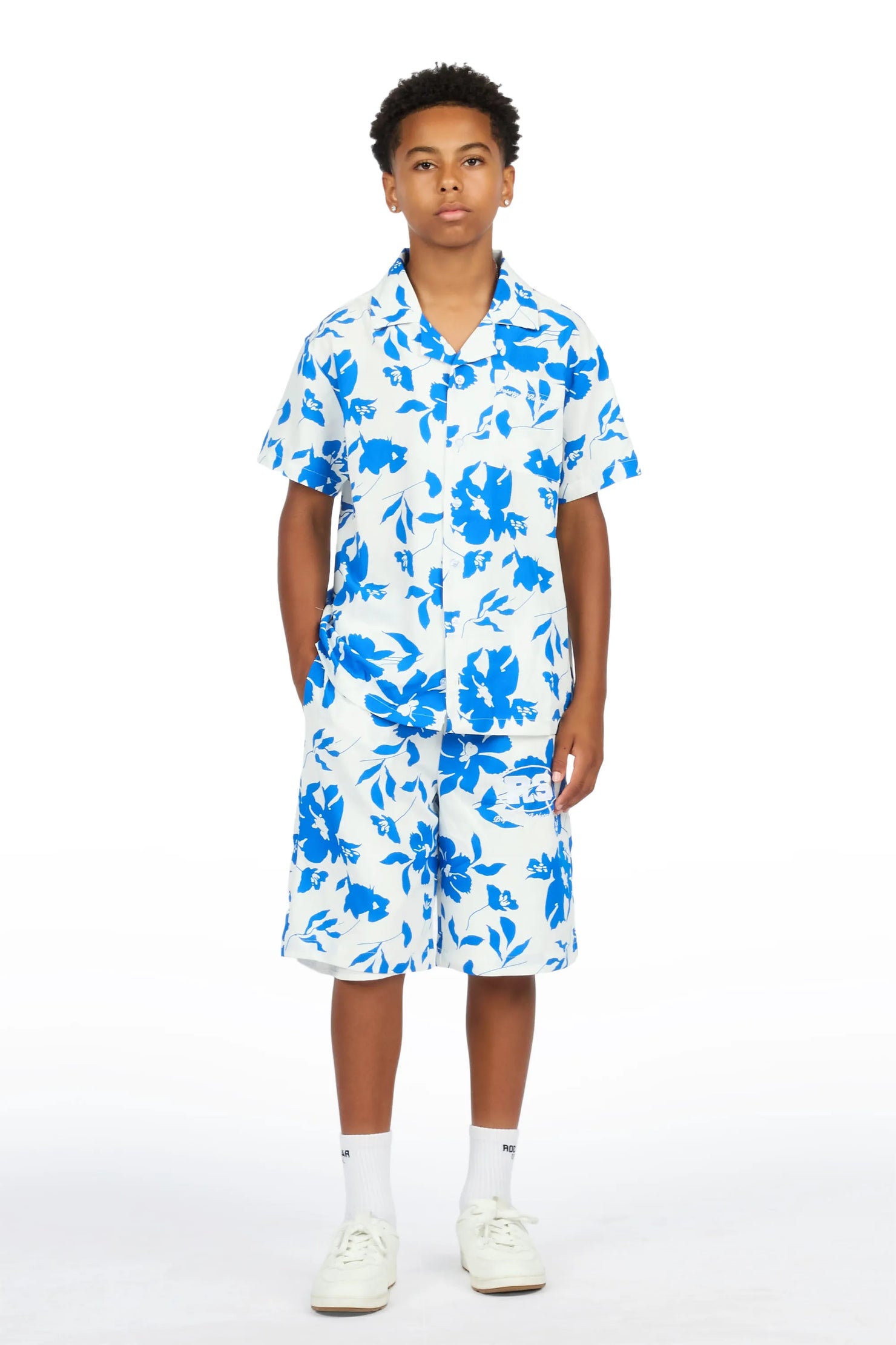 Boys Puka Blue/Cream Button Down Shirt/Short Set