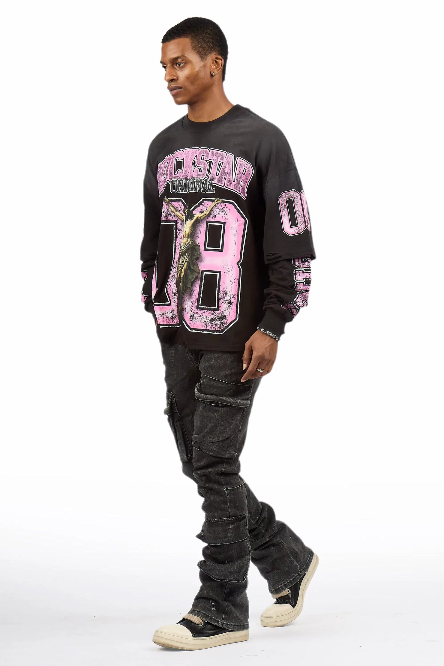Titan Foil Stacked Flare Jean