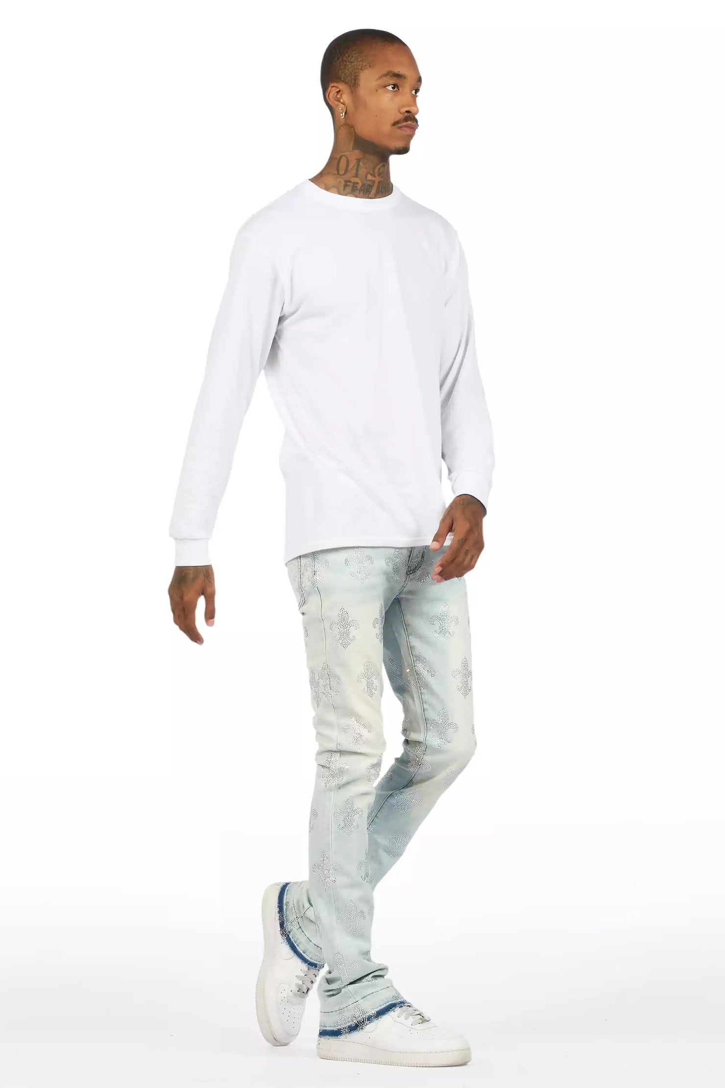 Shyne Light Blue Rhinestone Stacked Flare Jean