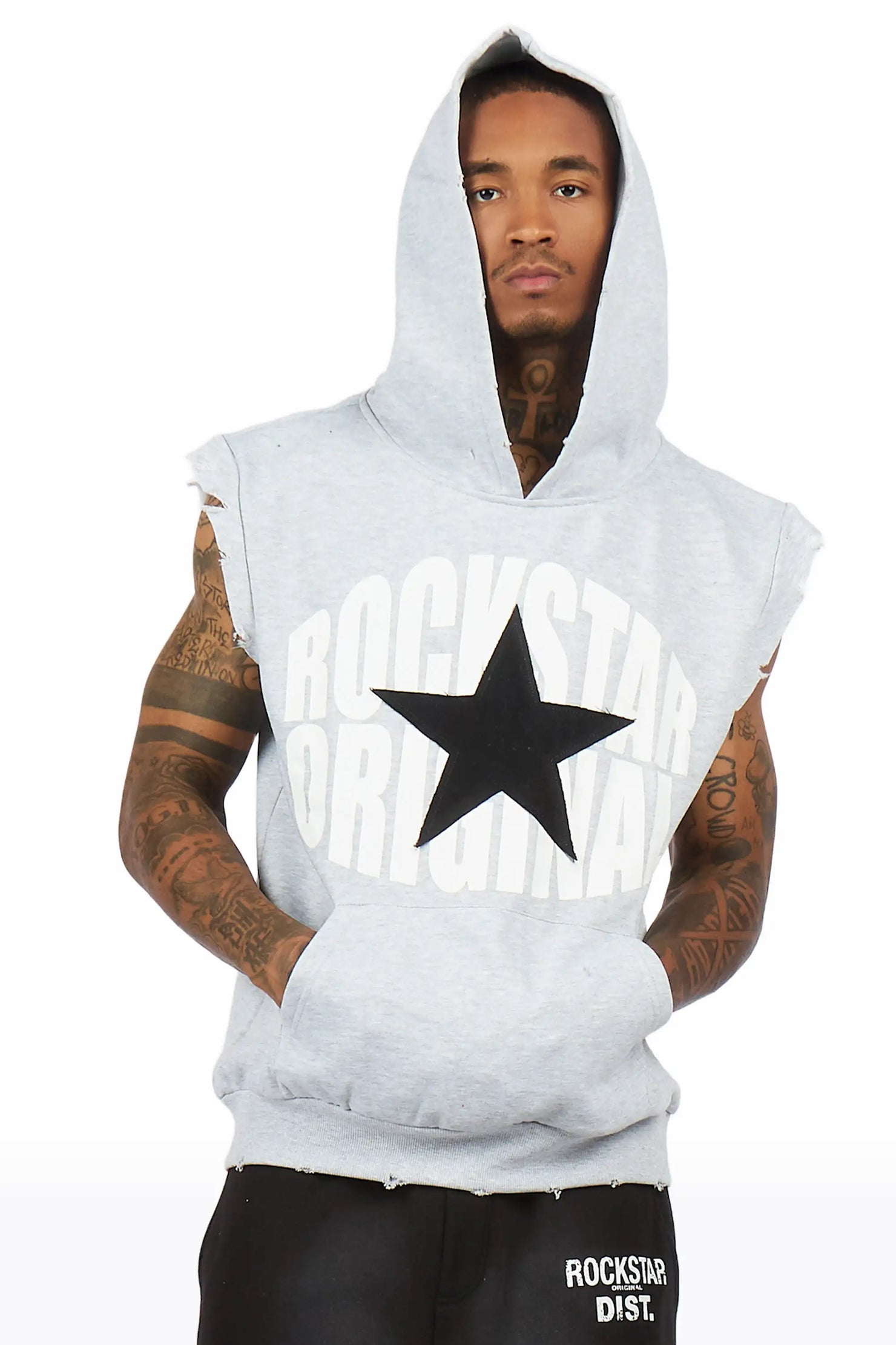 States 2.0 Heather Grey Cut Sleeve Hoodie