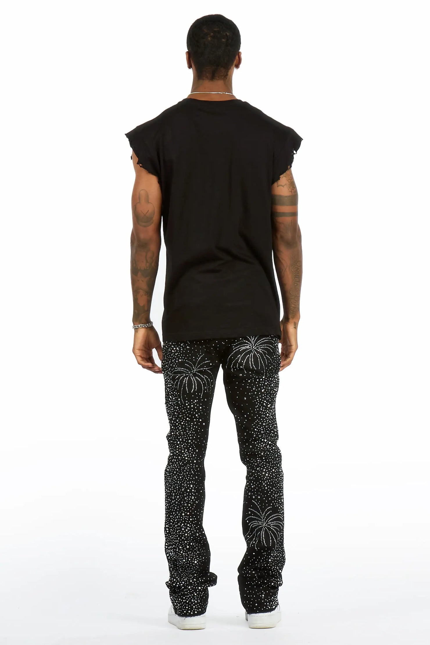 Raiden Black Rhinestone Stacked Fit Jean