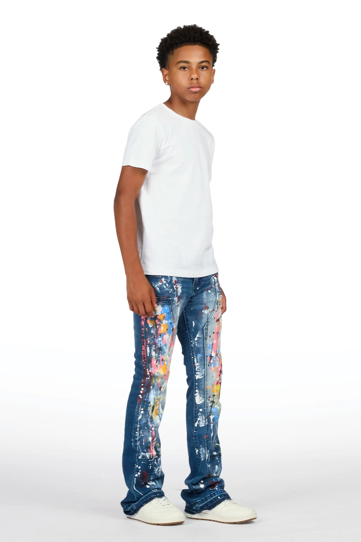 Boys Artur Dark Blue Stacked Flare Jean