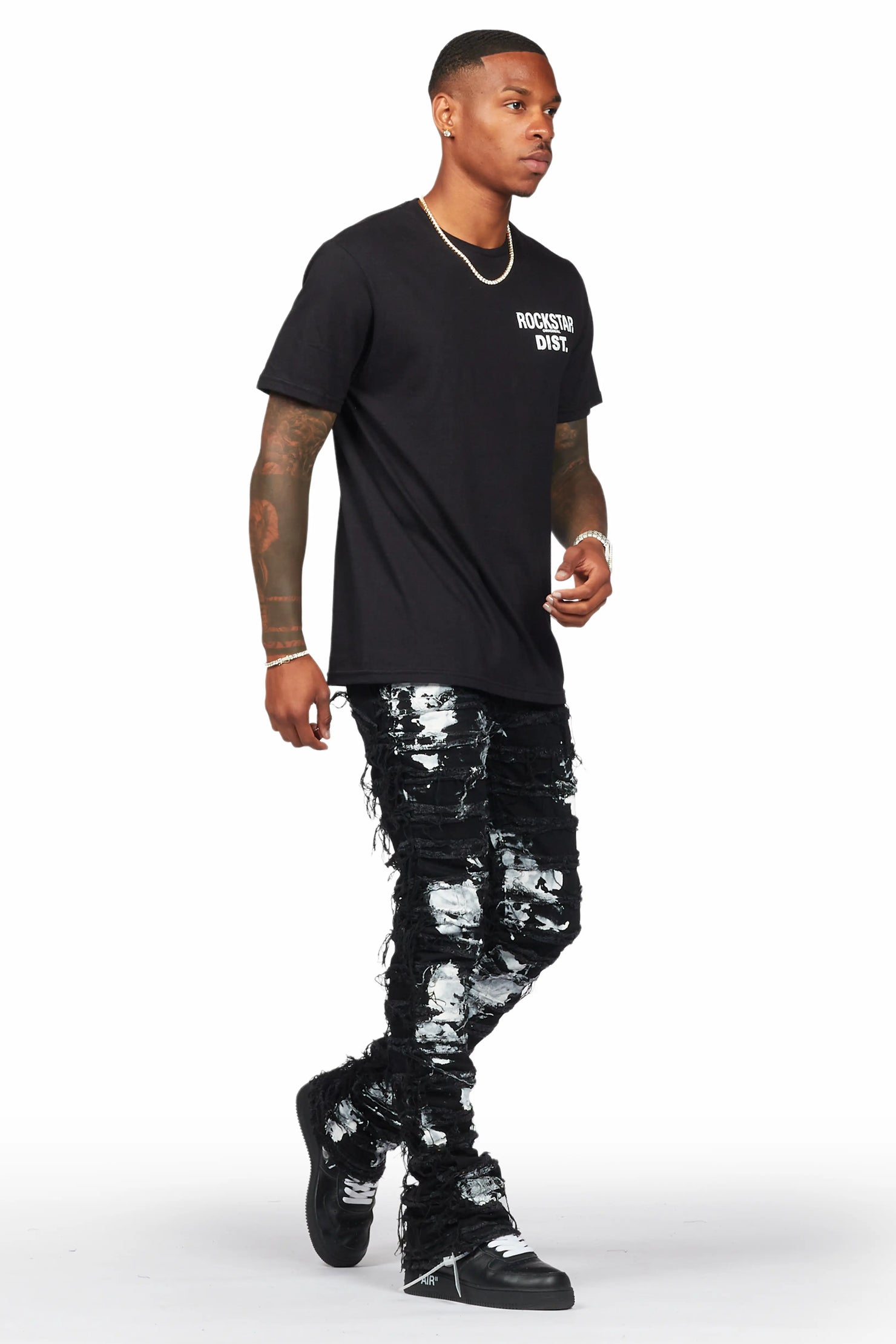 Langer Black Painter Stacked Flare Jean