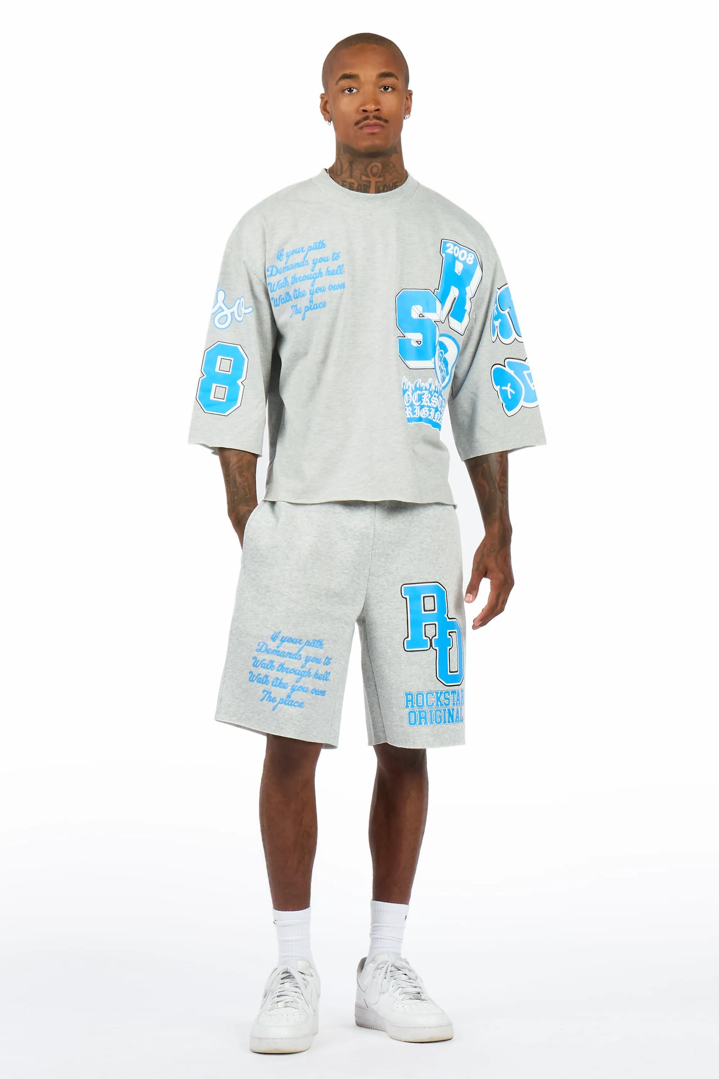 Leslaw Heather Grey T-Shirt/Short Set