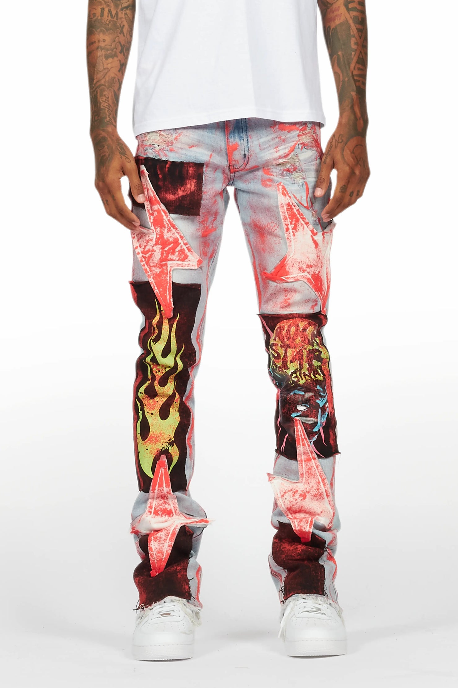 Edge Blue/Red Roller Paint Stacked Flare Jean