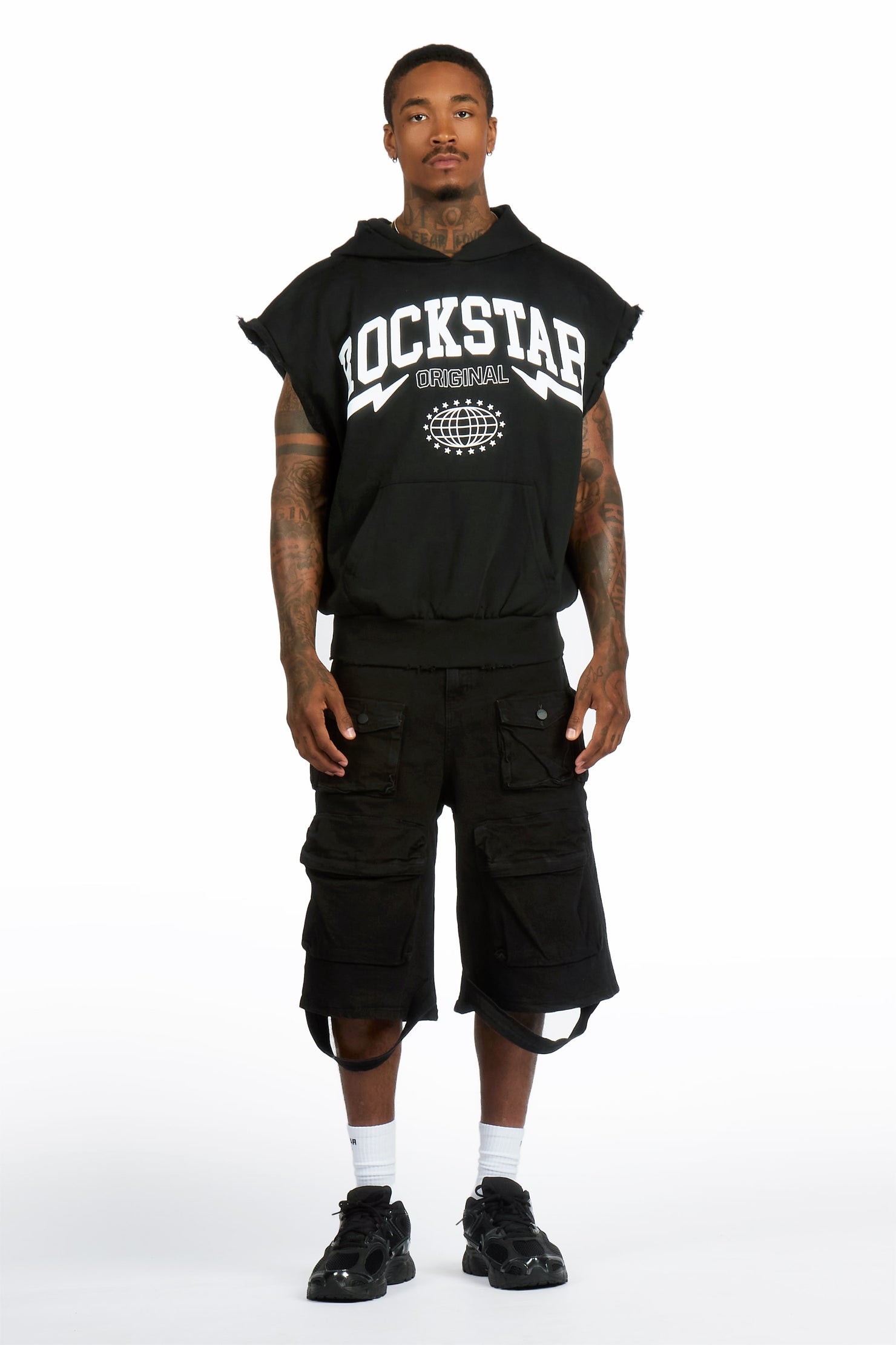 Stori Black/White Cut Sleeve Hoodie