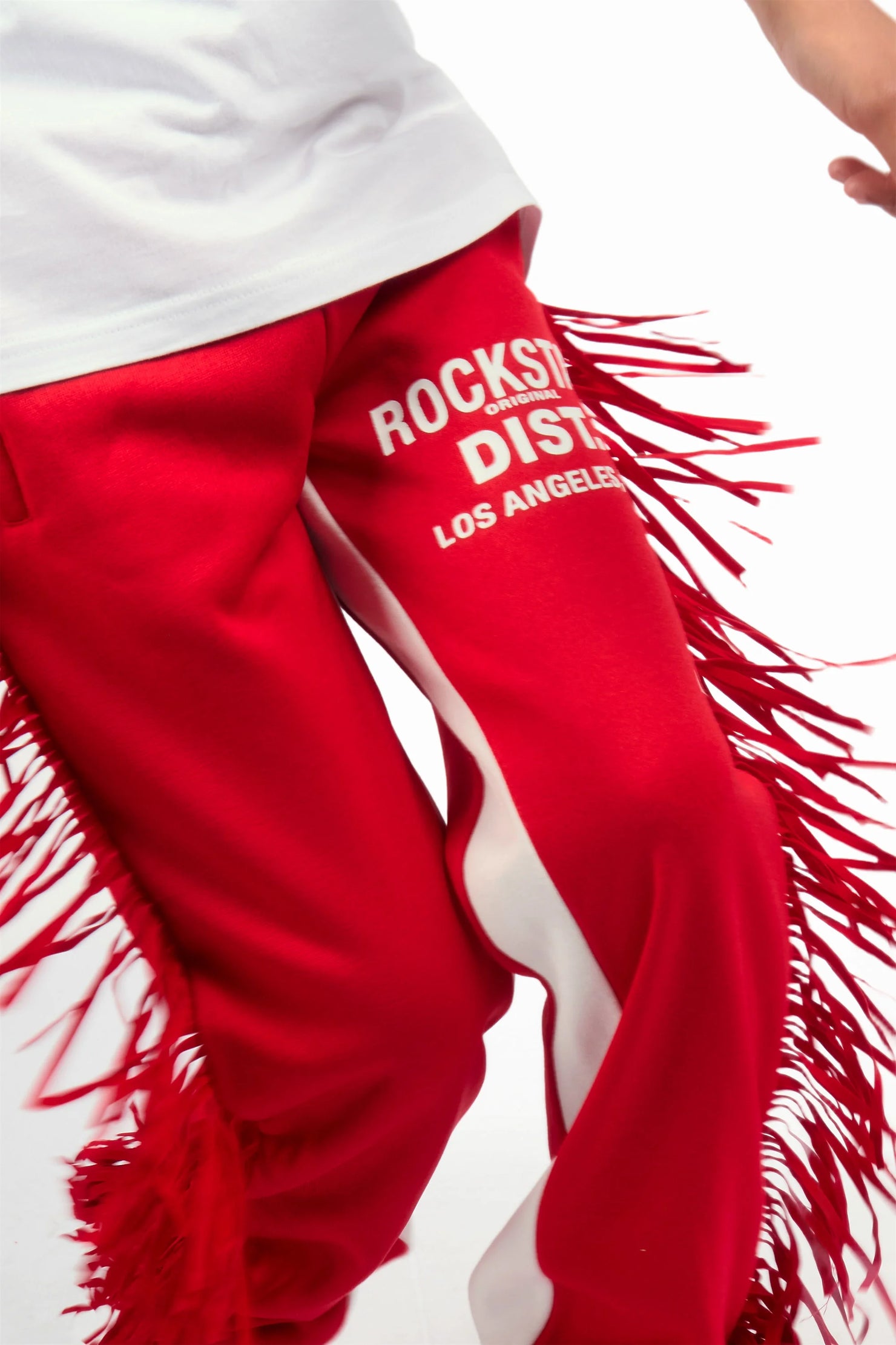 Girls Jannyk White/Red T-Shirt/Fringe Stacked Pant Set