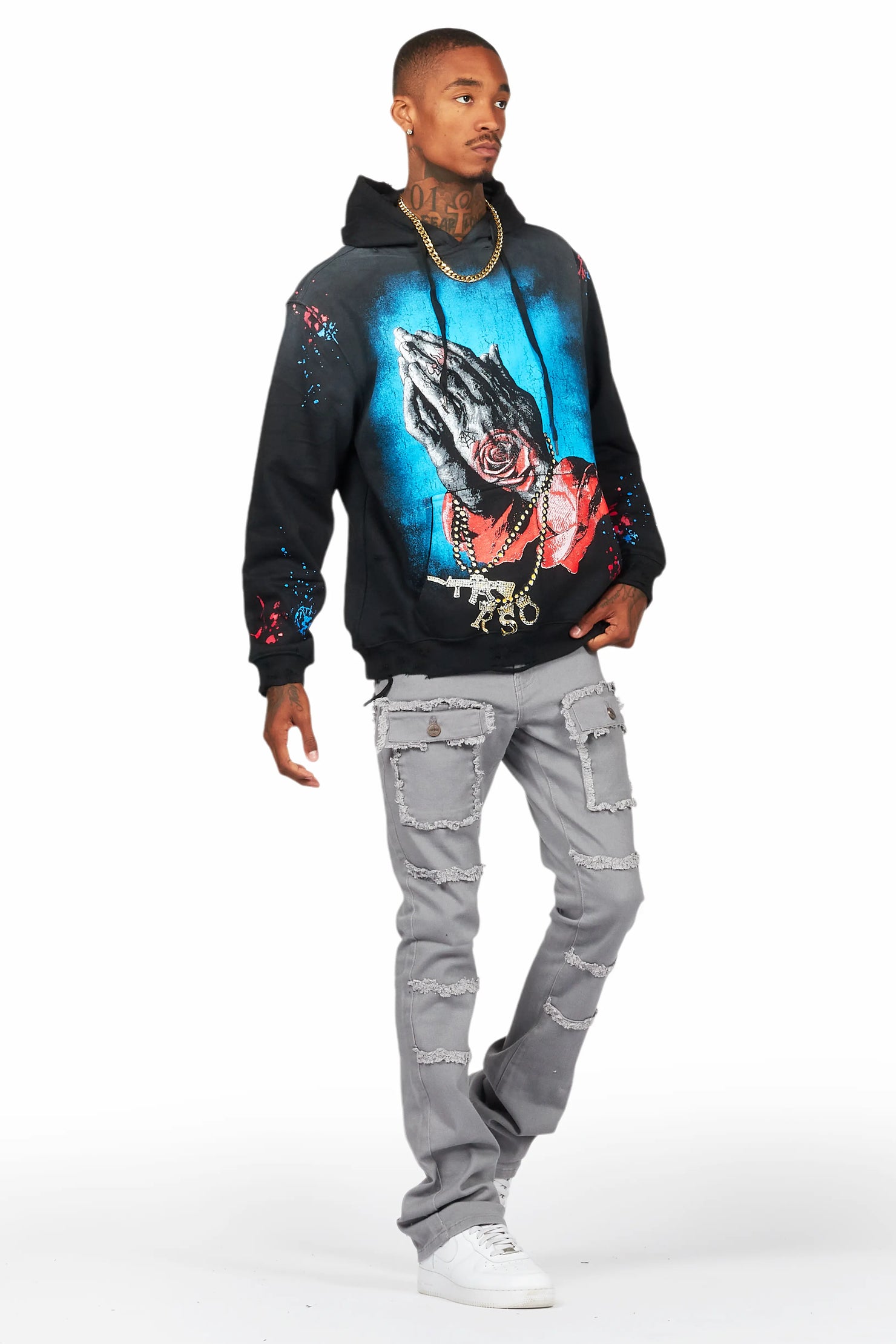 Gonave Black Hoodie/Stacked Flare Cargo Jean Bundle