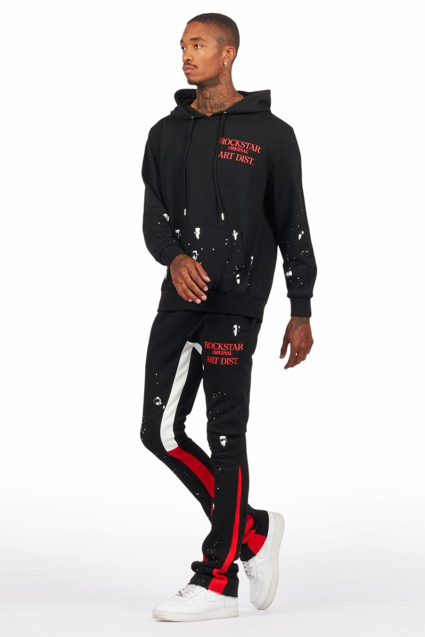Raffer Black/Bright Red Hoodie/Stacked Flare Pant Set