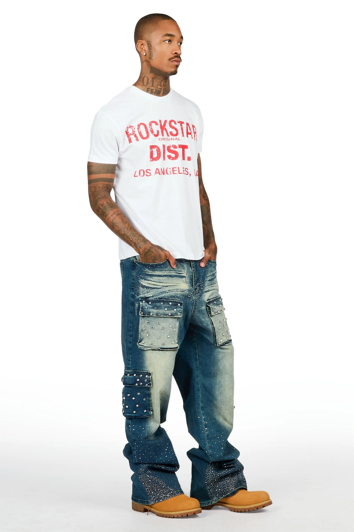 Arman Dark Blue Rhinestones Baggy Fit Jeans