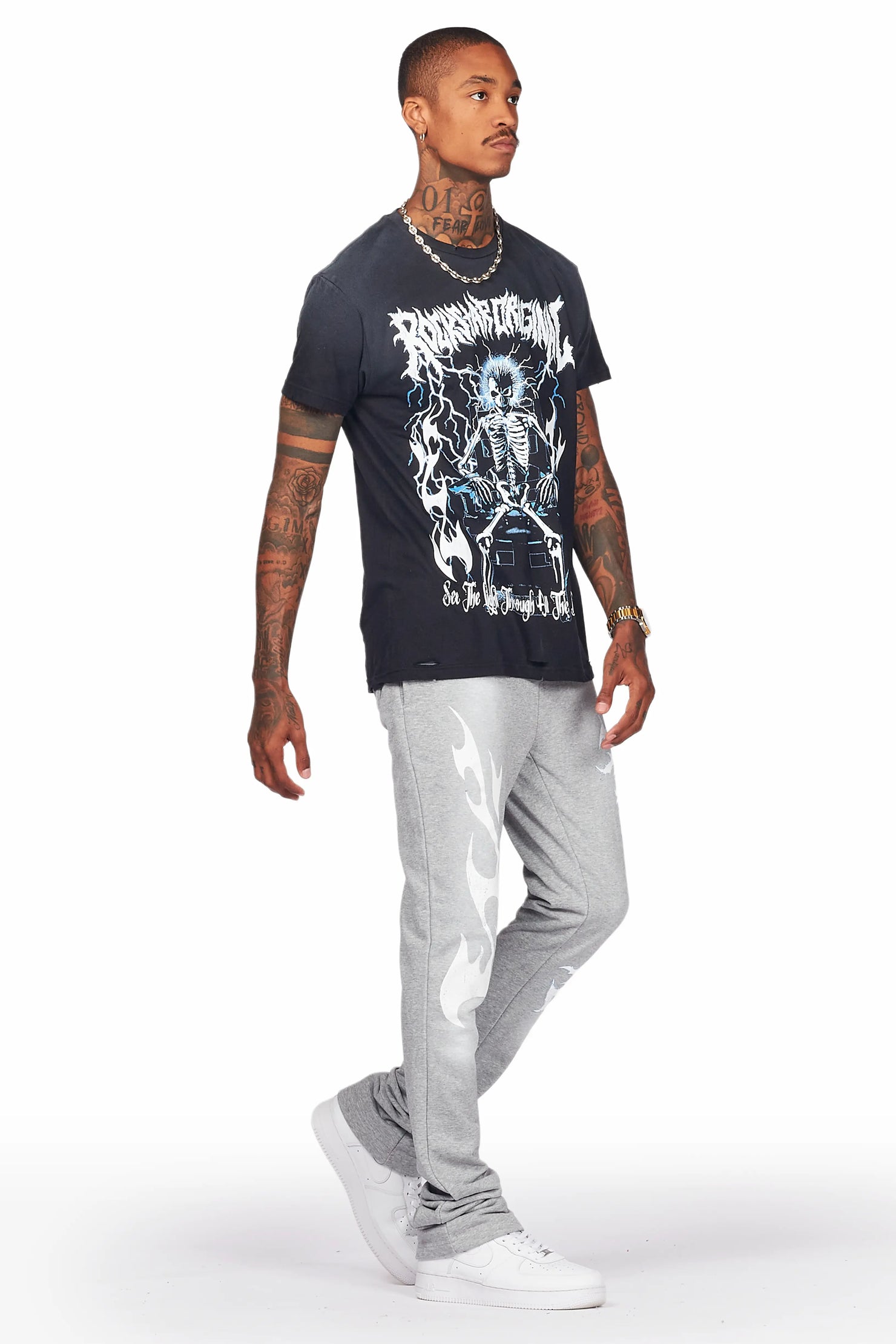 Exodus Black/Grey T-Shirt/Stacked Flare Track Pant Set