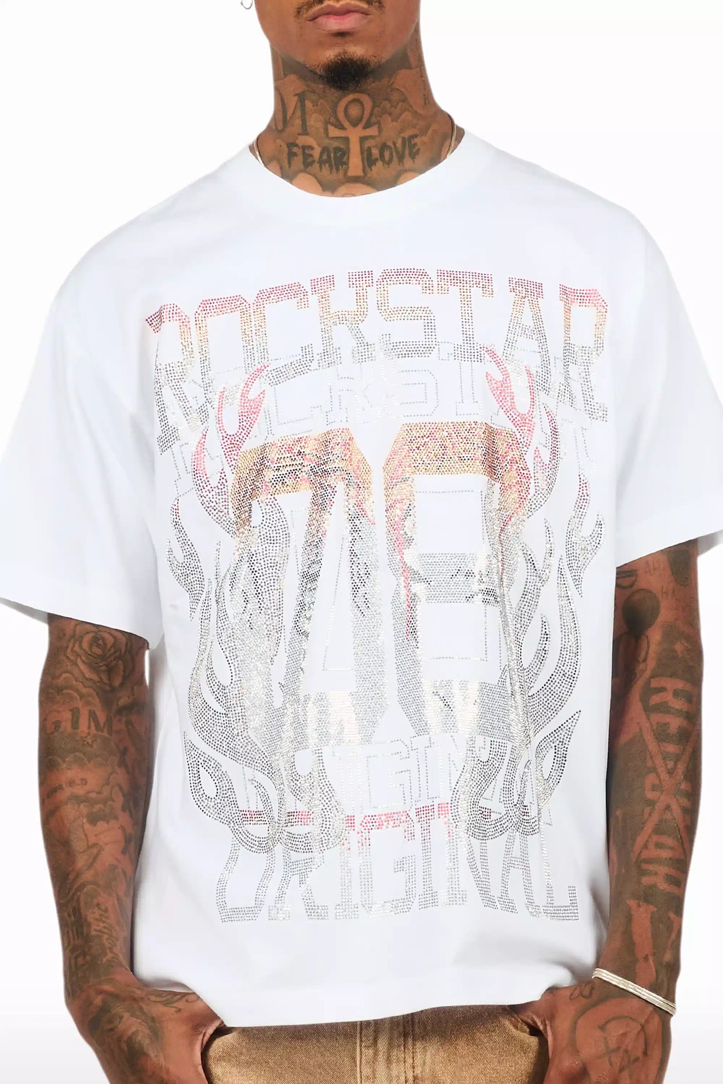 Veyene White Graphic Rhinestone T-Shirt