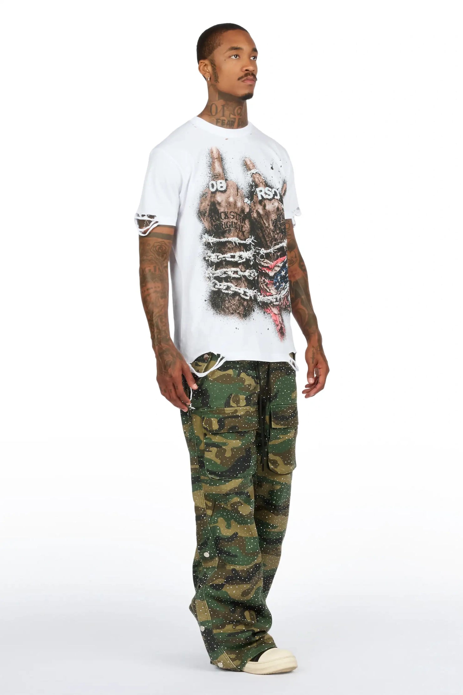 Yuri Camo Rhinestone Baggy Fit Jean