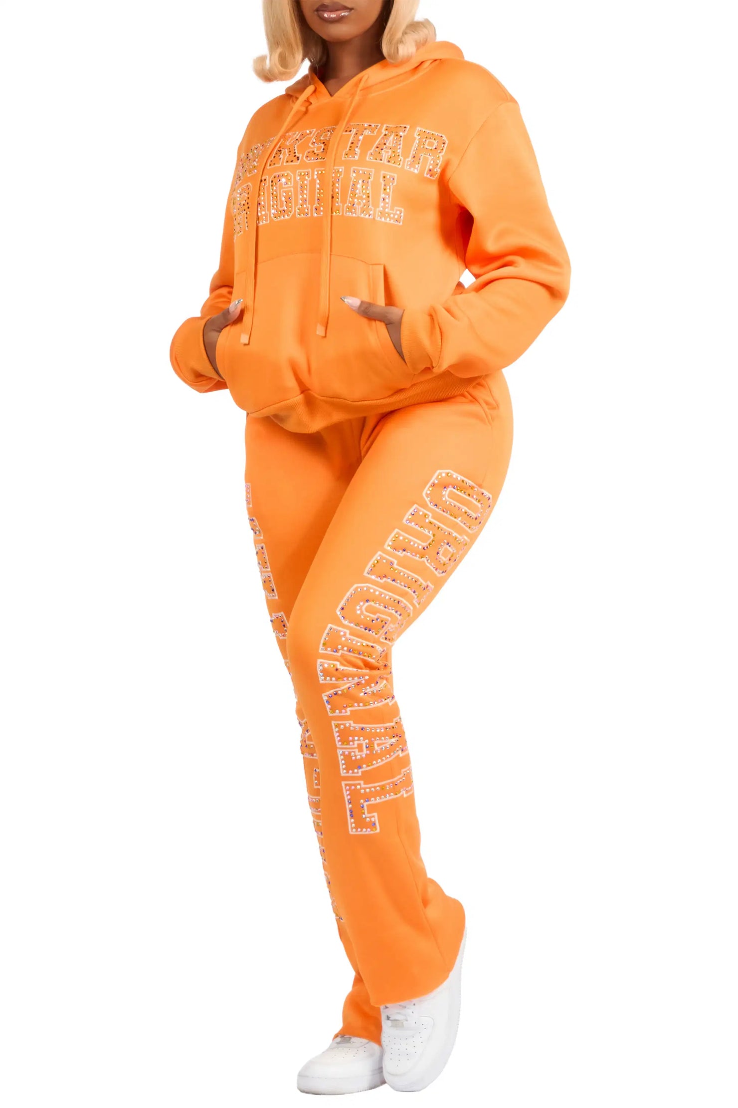 Quianna Orange Rhinestone Stacked Track Set