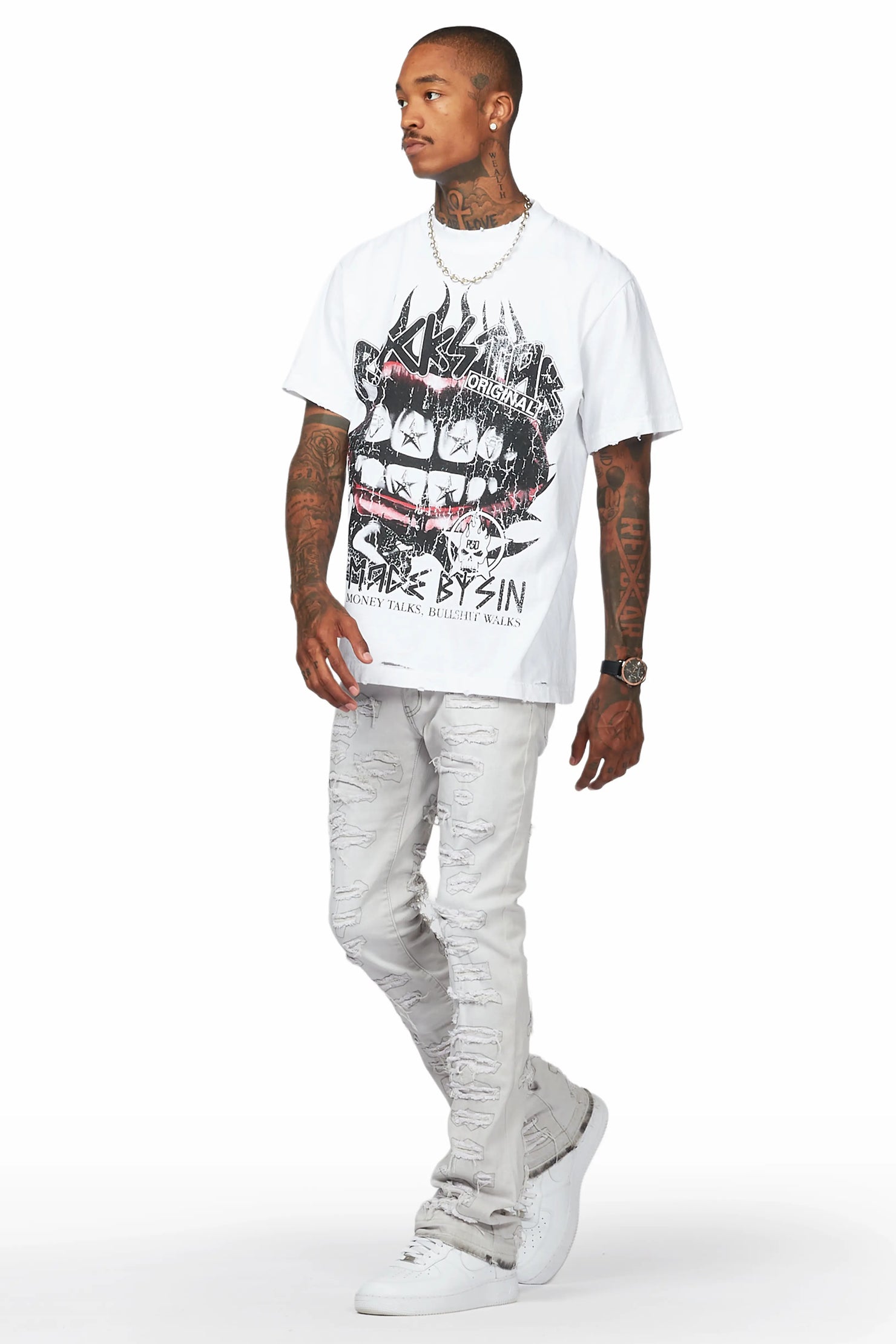 Malyk Grey Stacked Flare Jean