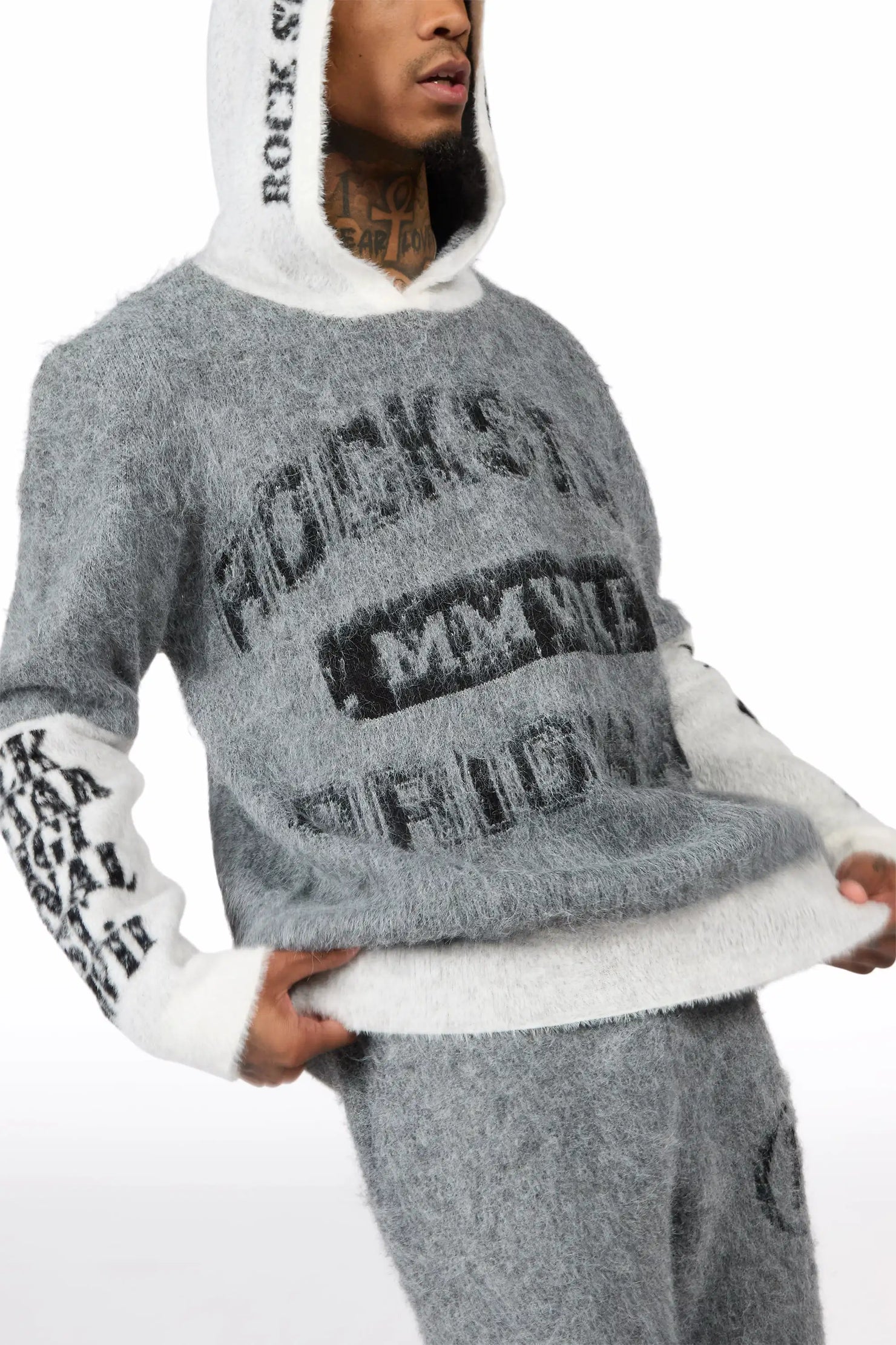 Steri Grey Mohair Hoodie Stacked Flare Track Set