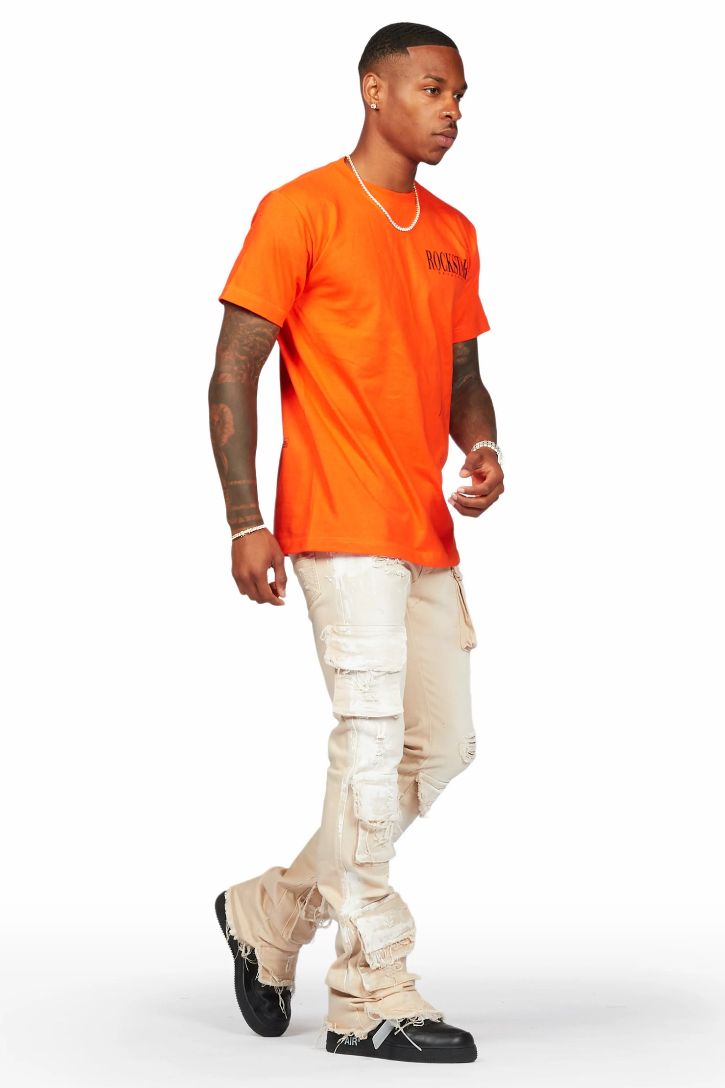 Faxon Beige Painter Stacked Flare Jean