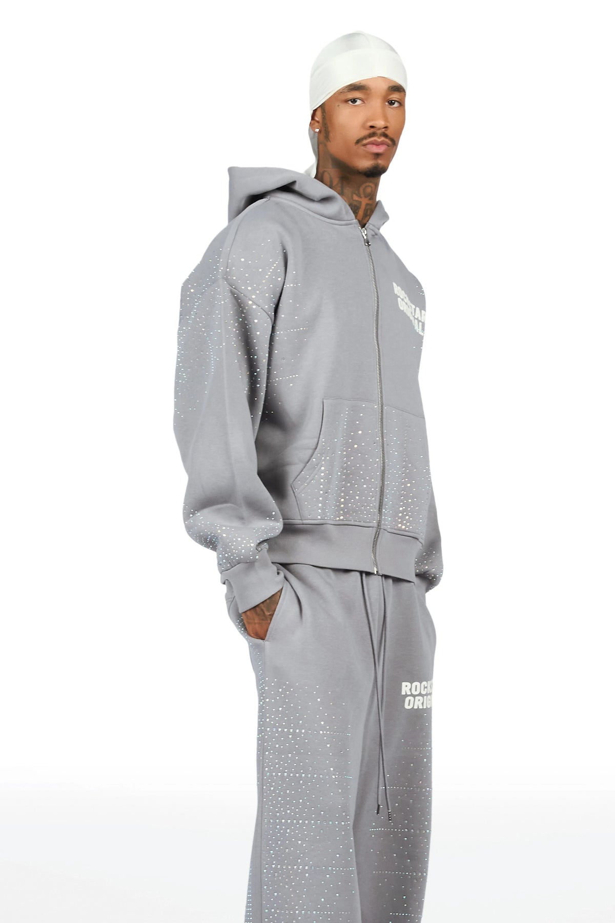 Eoghan Charcoal Rhinestone Hoodie/Baggy Pant Track Set
