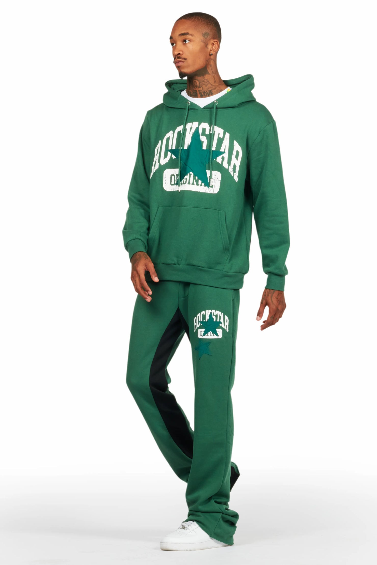 Mallor Green Baggy Stacked Hoodie Track Set