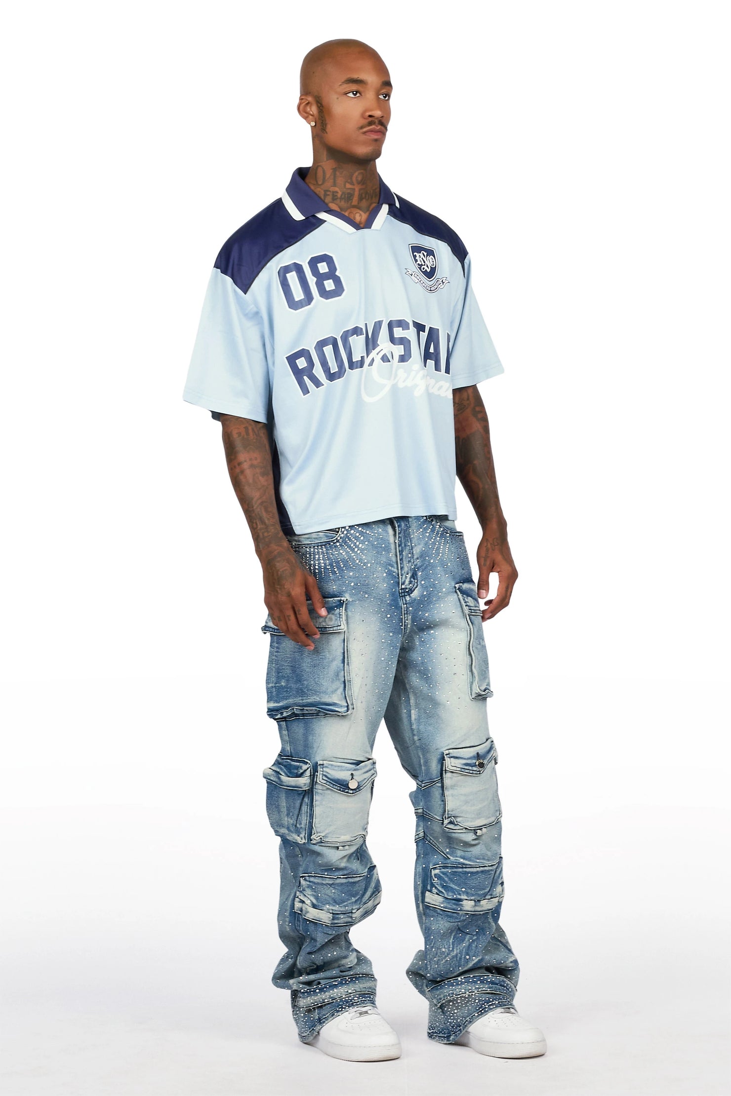 Keoni Light Blue Rhinestone Baggy Fit Jean