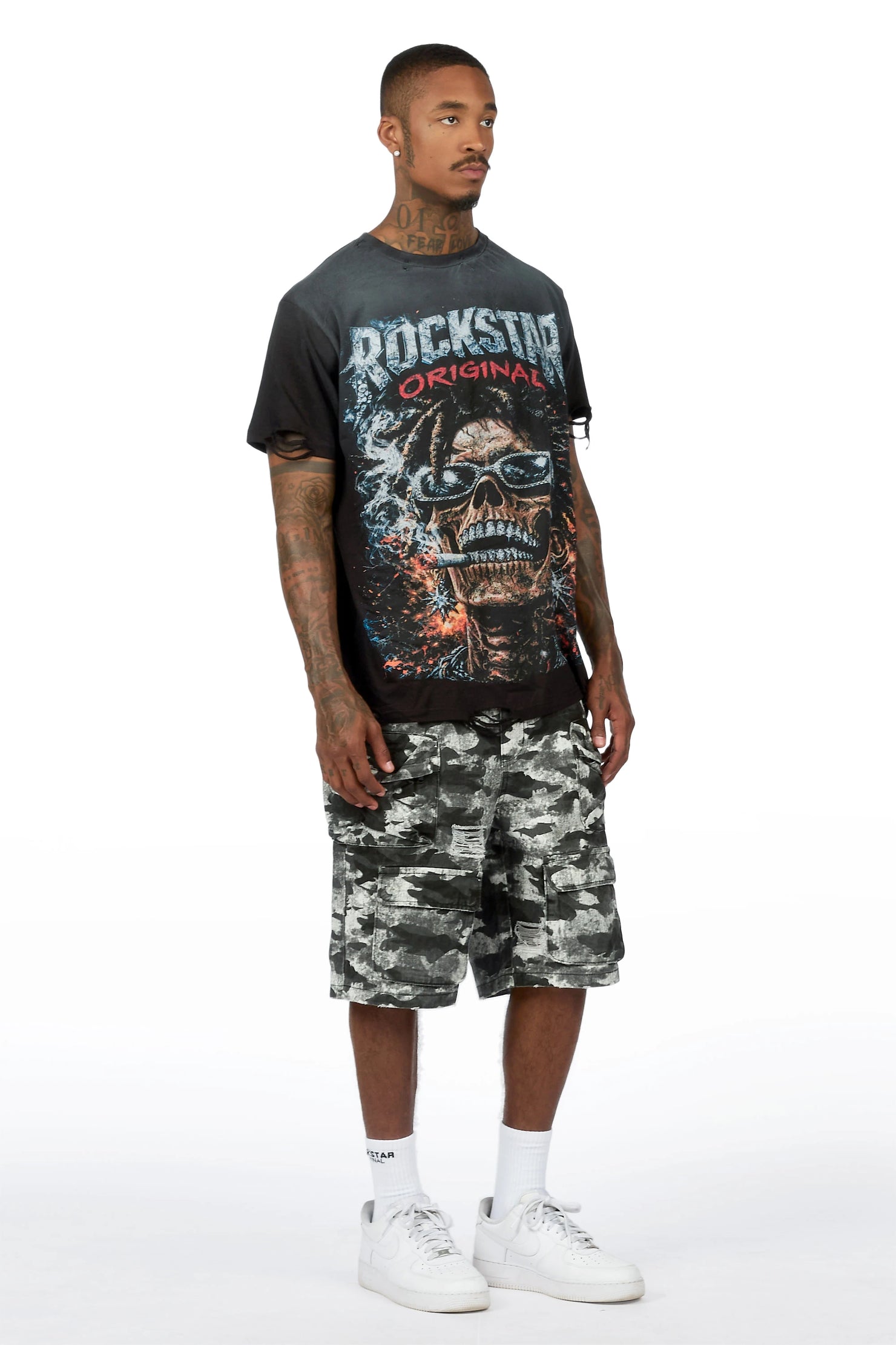 Savion Grey Camo Denim Short