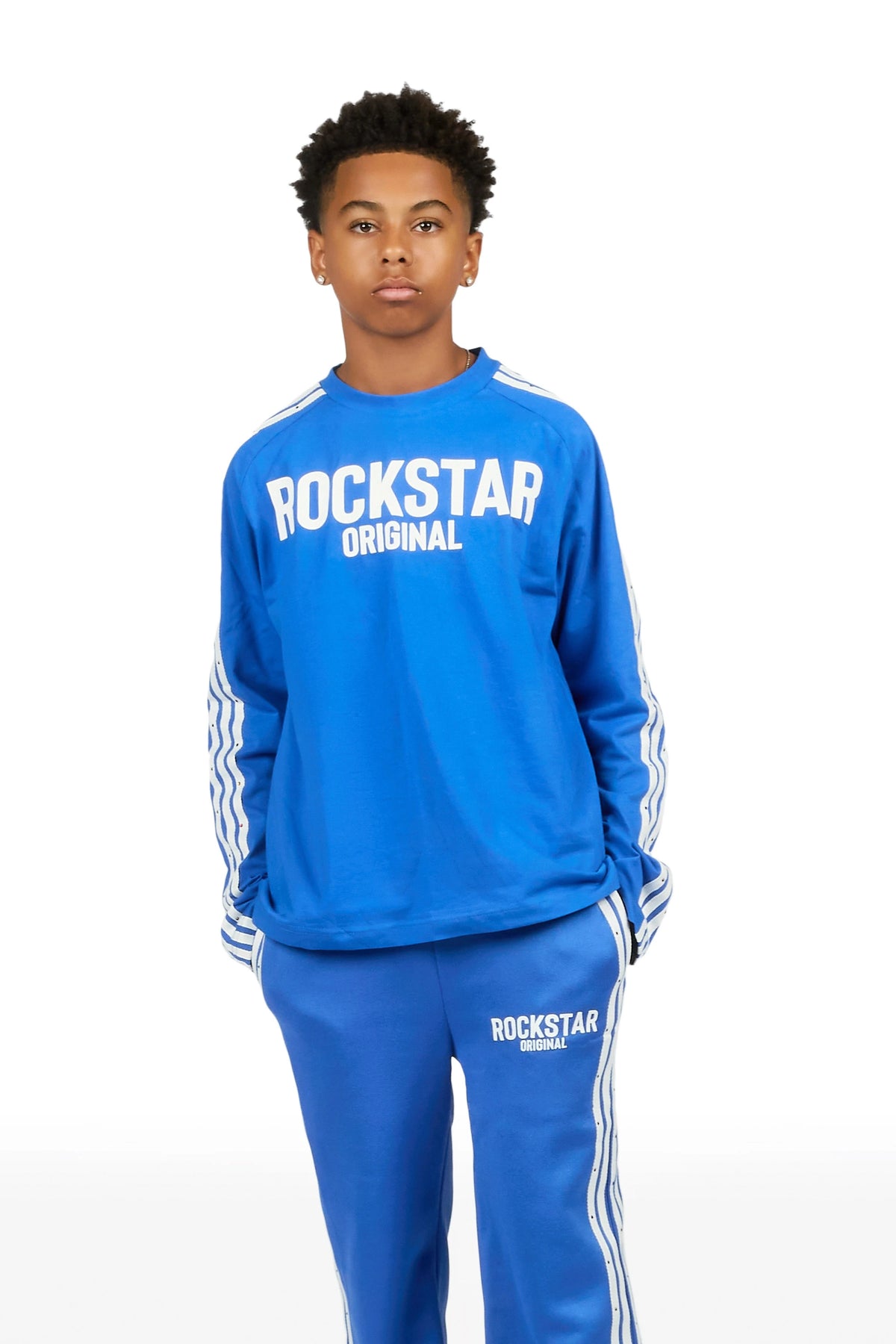 Boys Gulis Royal Blue Rhinestone Long Sleeve Shirt Relaxed Track Set