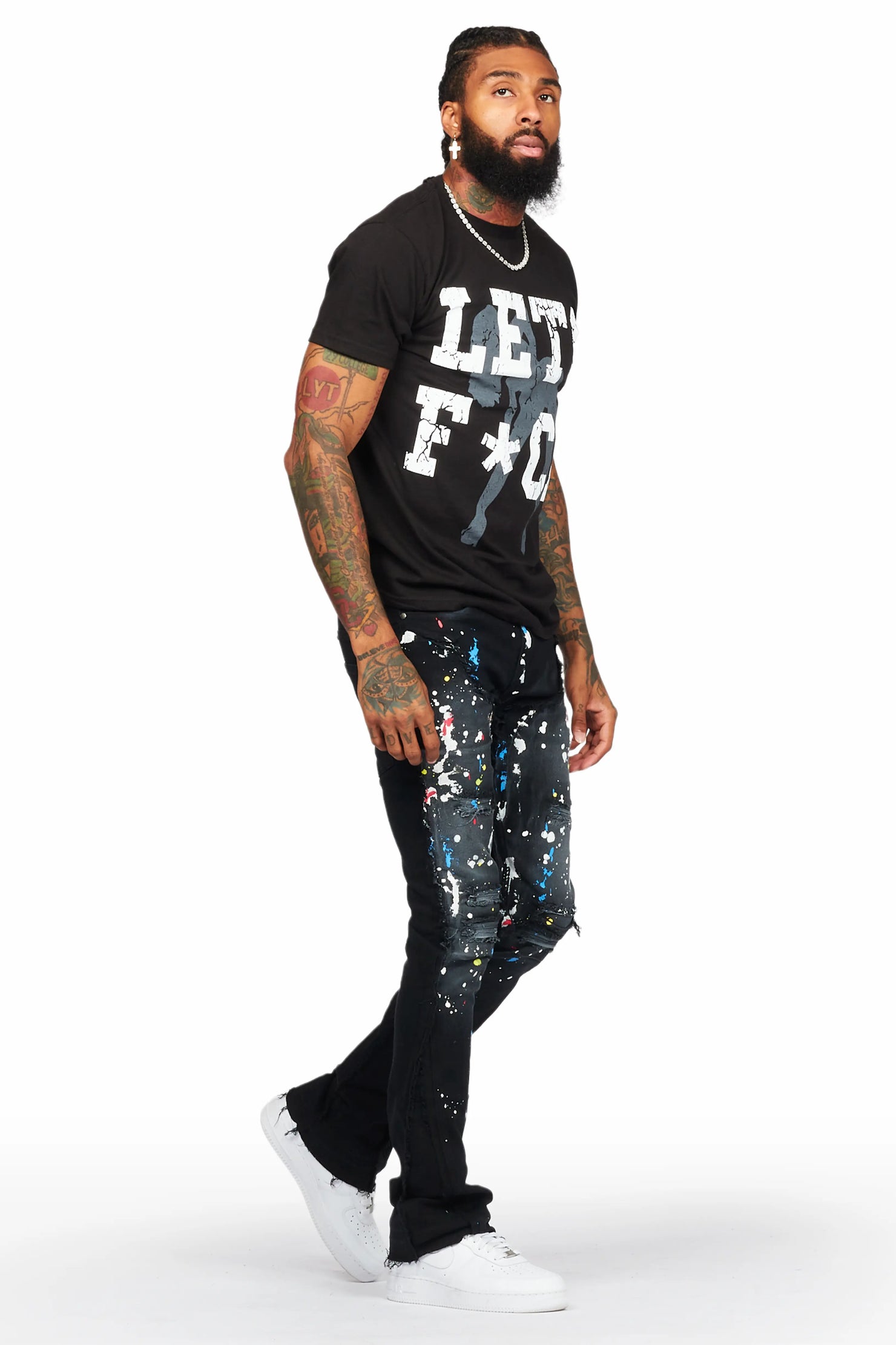 Salako Black Painter Stacked Flare Jean