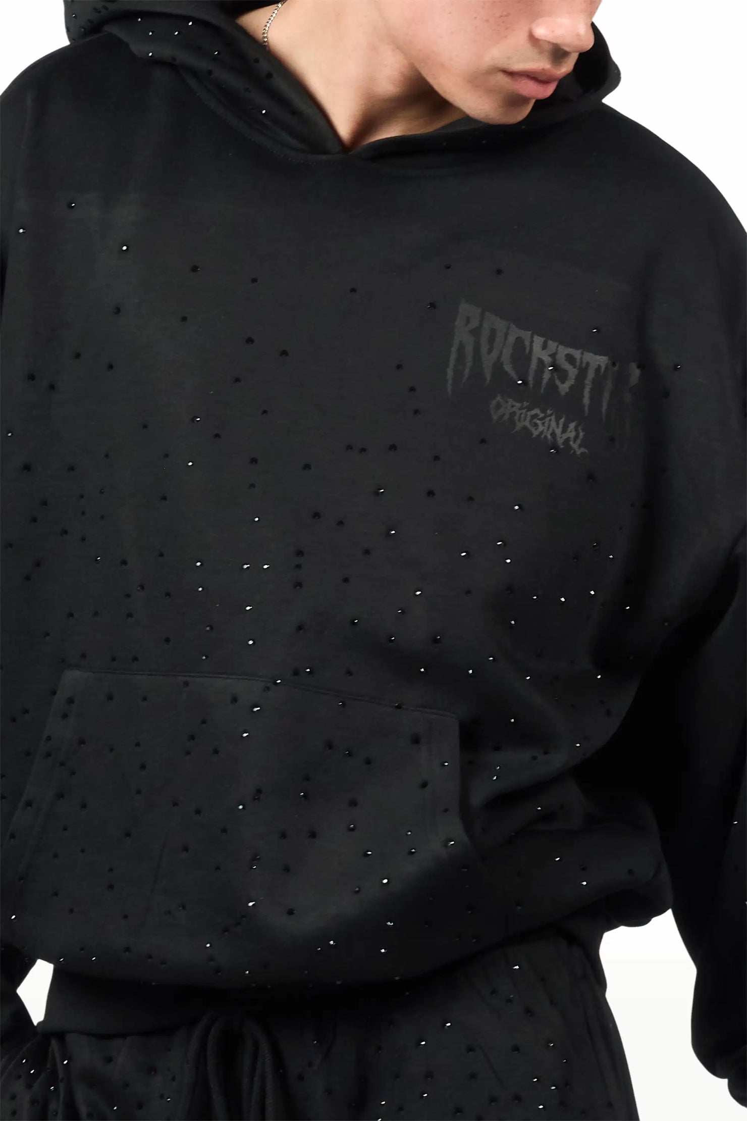 Twinkle Black/Black Rhinestone Hoodie Relaxed Track Set