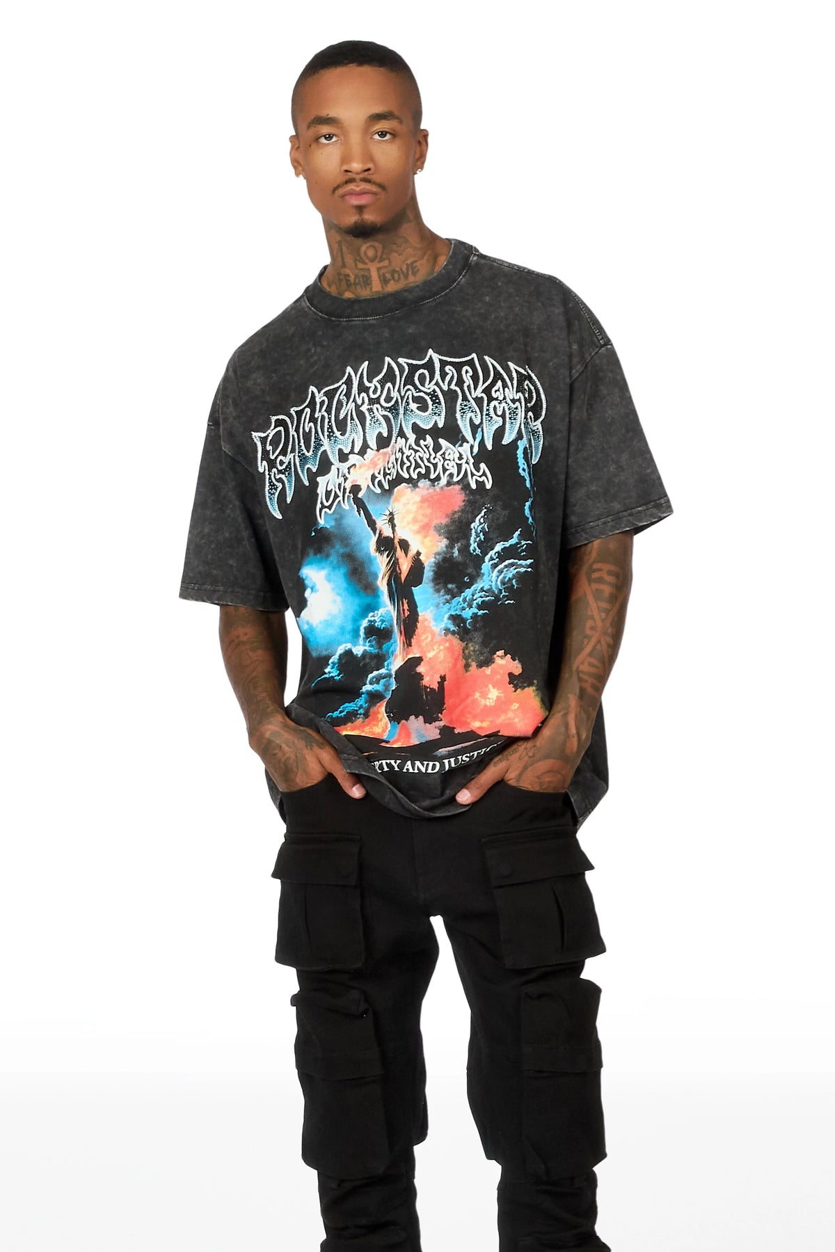 Liberta Black/Multi Rhinestone Oversized Graphic T-Shirt