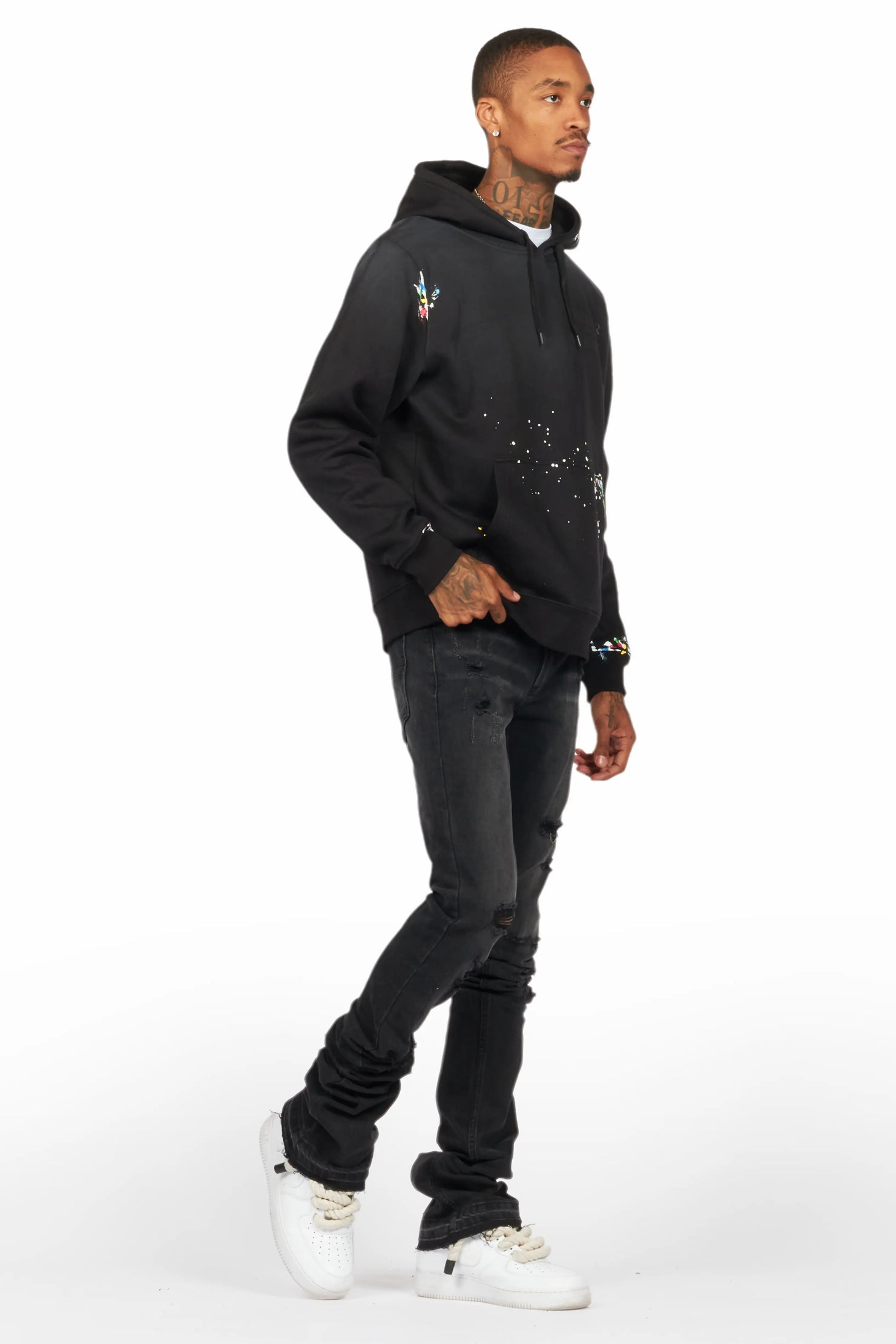 Palmer Black Hoodie/Stacked Flare Jean Bundle