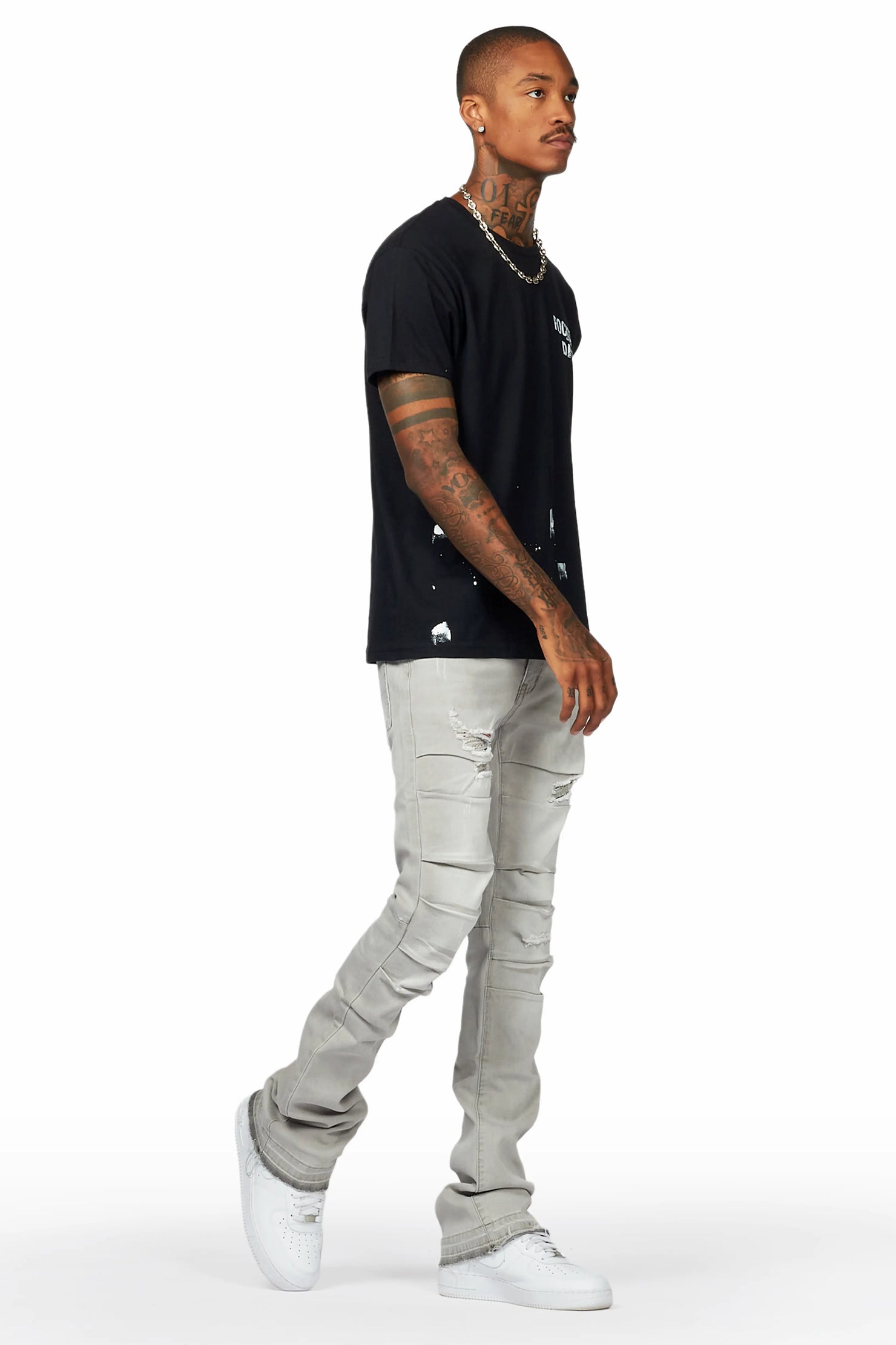 Karter Grey Stacked Flare Jean