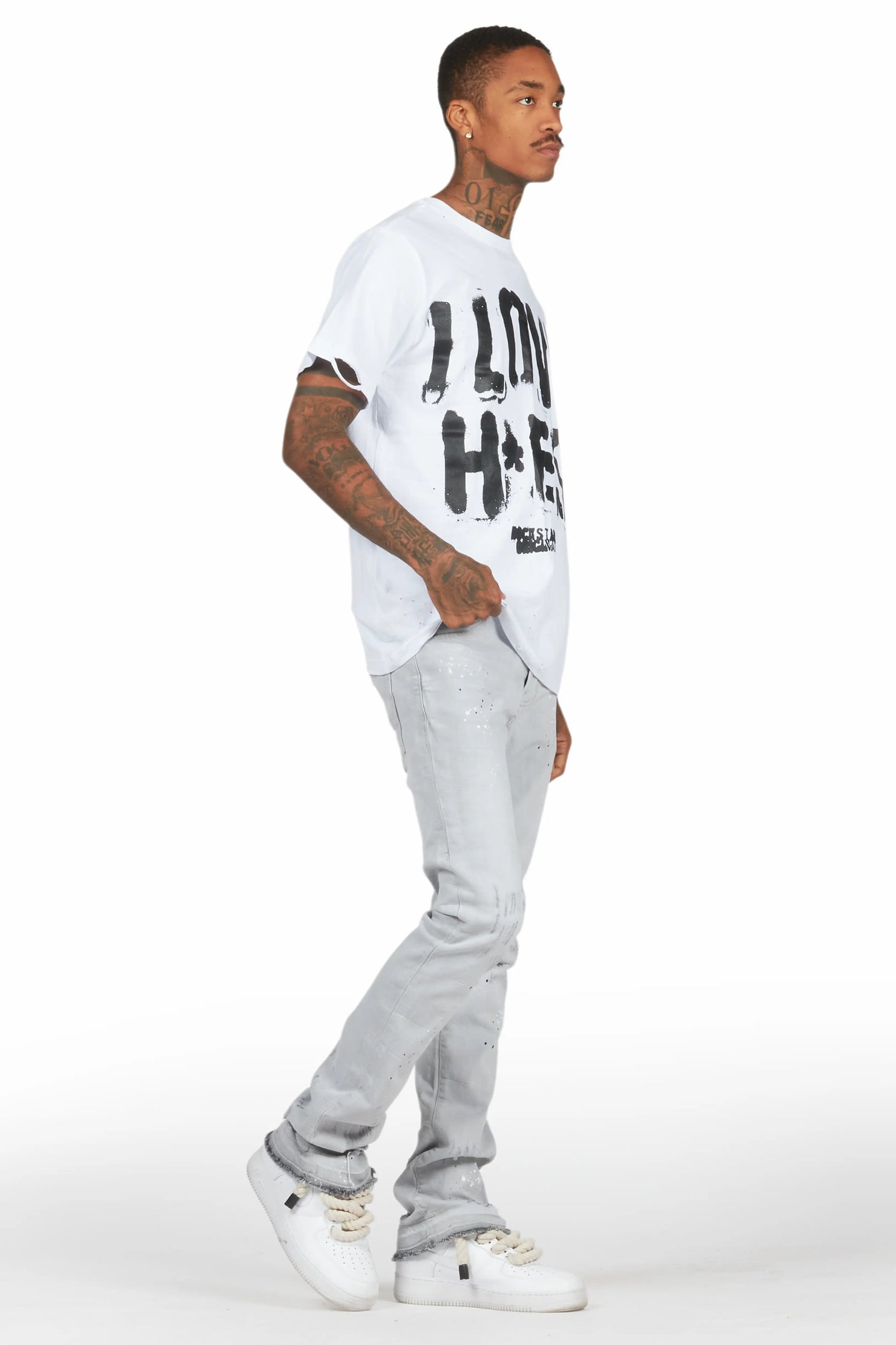 Banyan White T-Shirt/Stacked Flare Jean Set