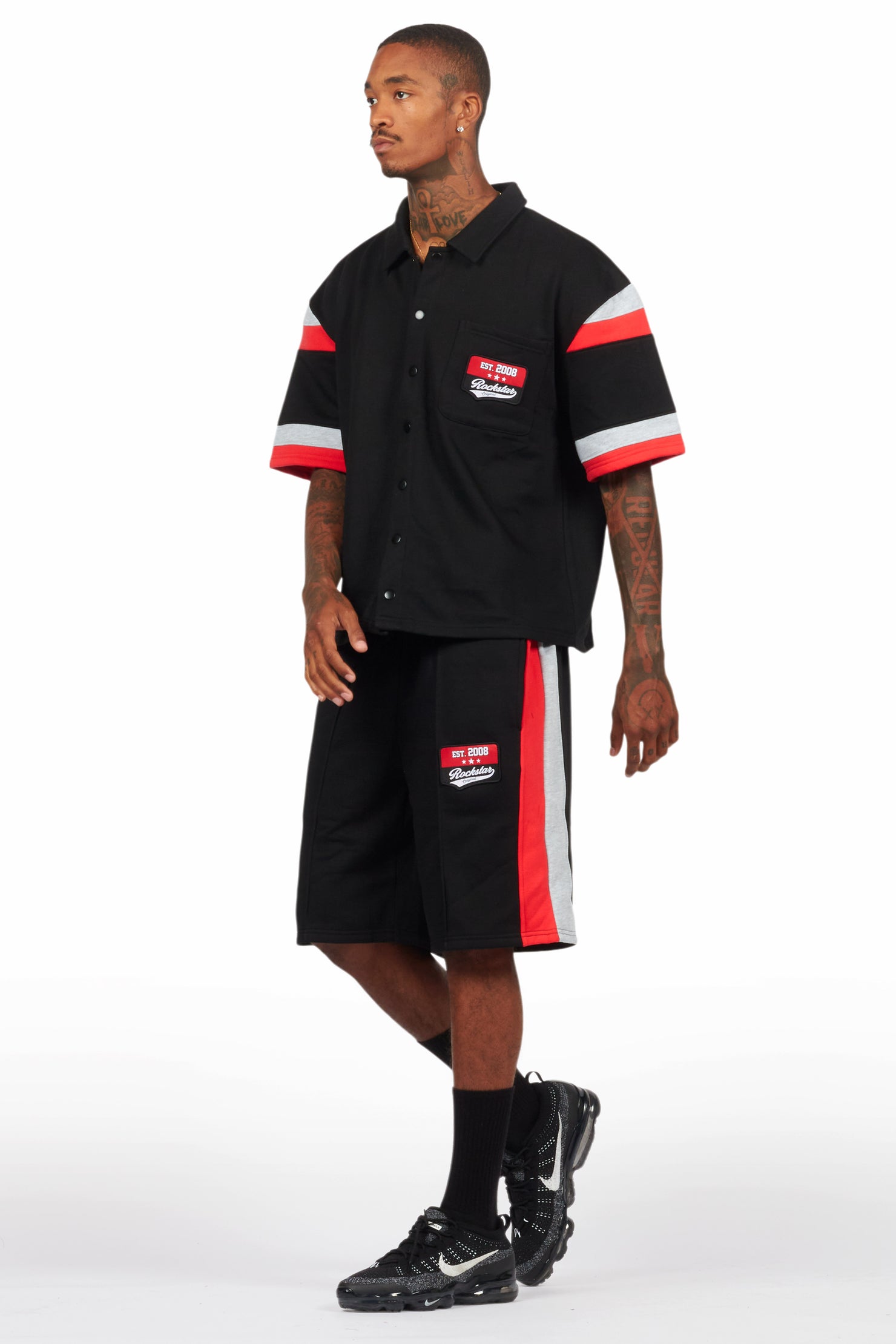 Zavid Black Button Up T-Shirt/Short Set