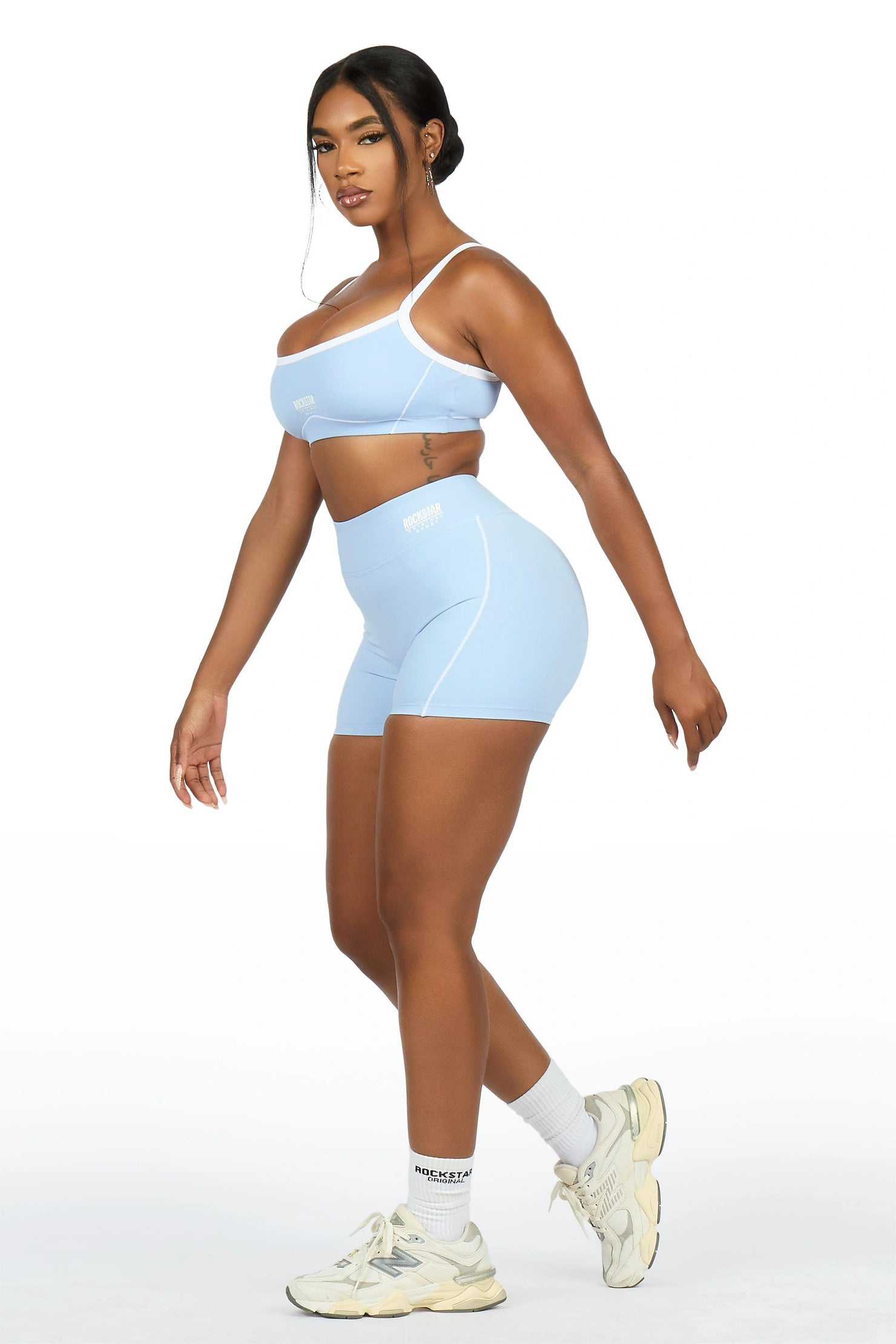 Afshana Light Blue Tank Active Bike Short Set