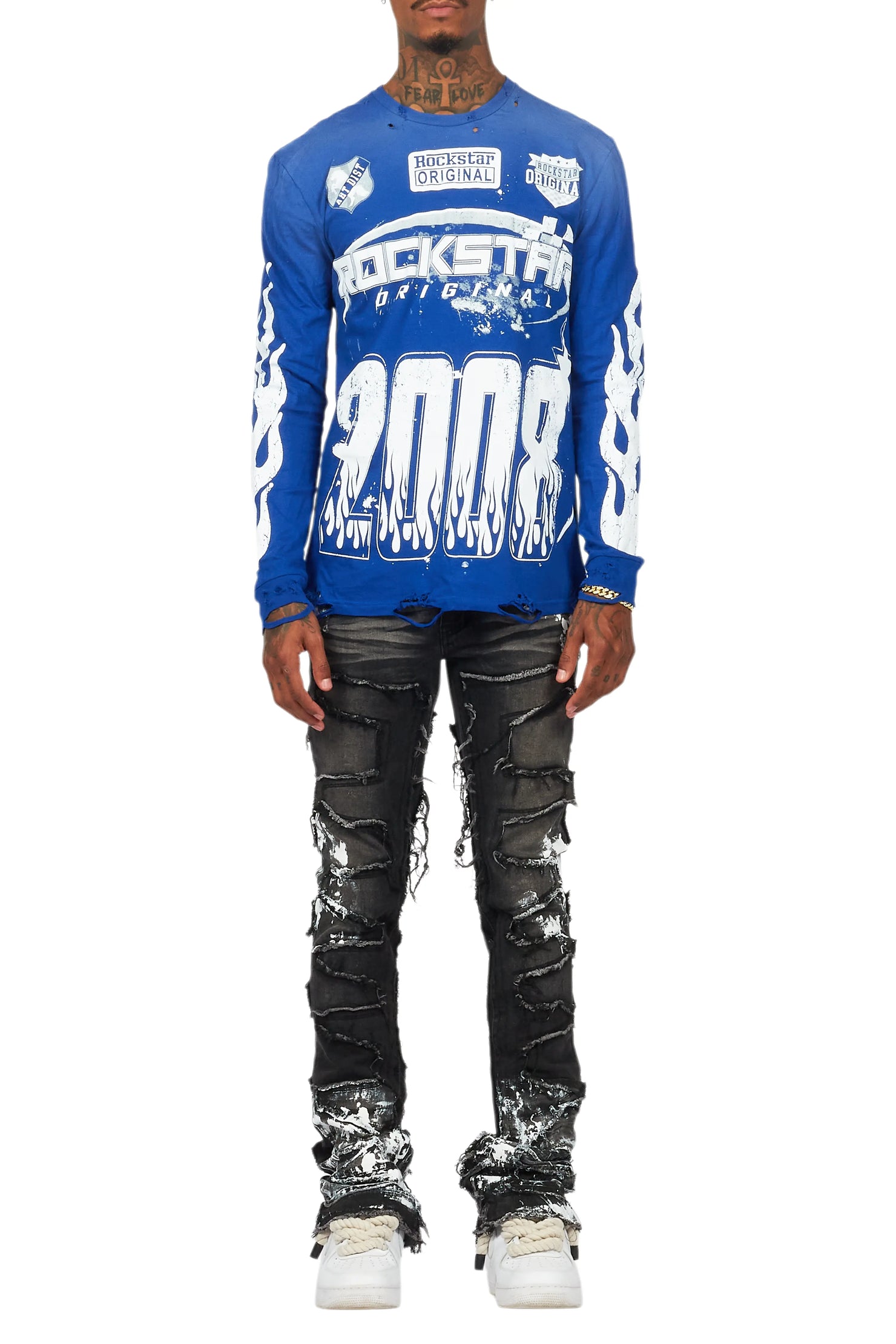 Amos Royal Blue Long Sleeve Graphic T-Shirt