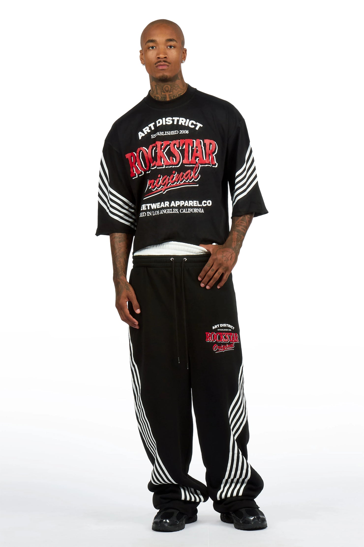 Soe Black T-Shirt/Double Waisted Relaxed Track Set