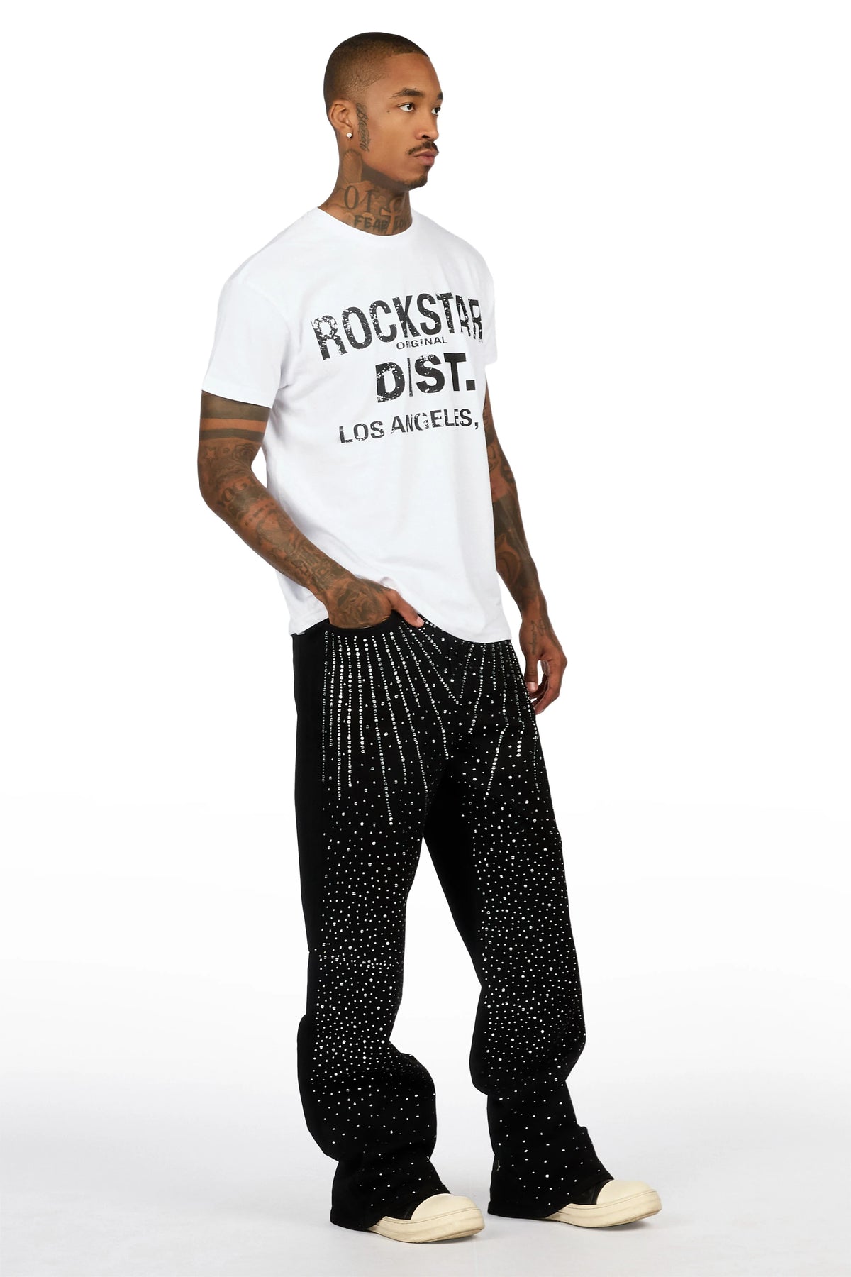Keki Black Rhinestones Baggy Fit Jeans